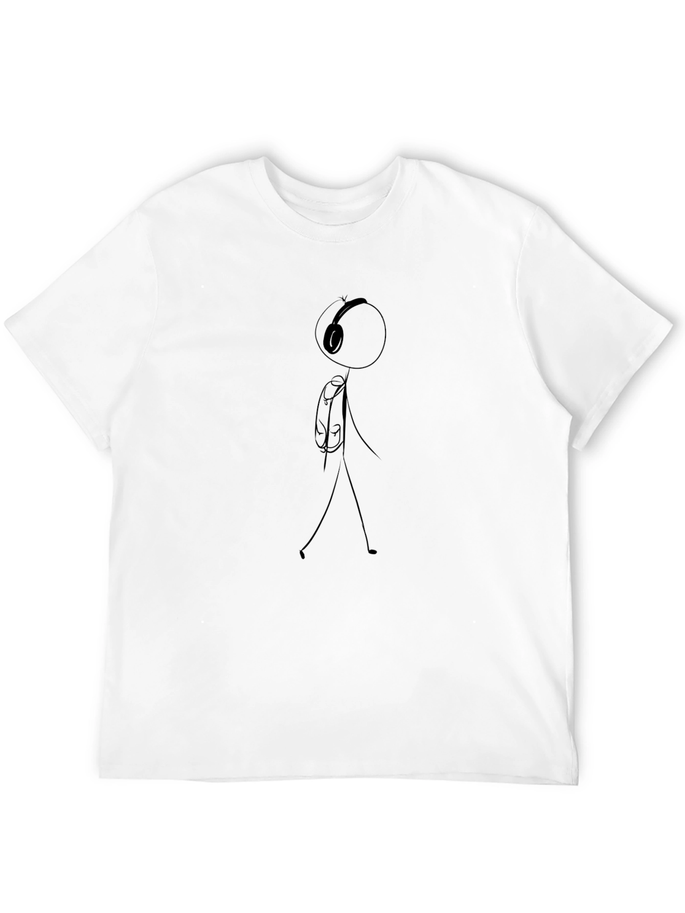 Stick Figure Headphones Black T-Shirt