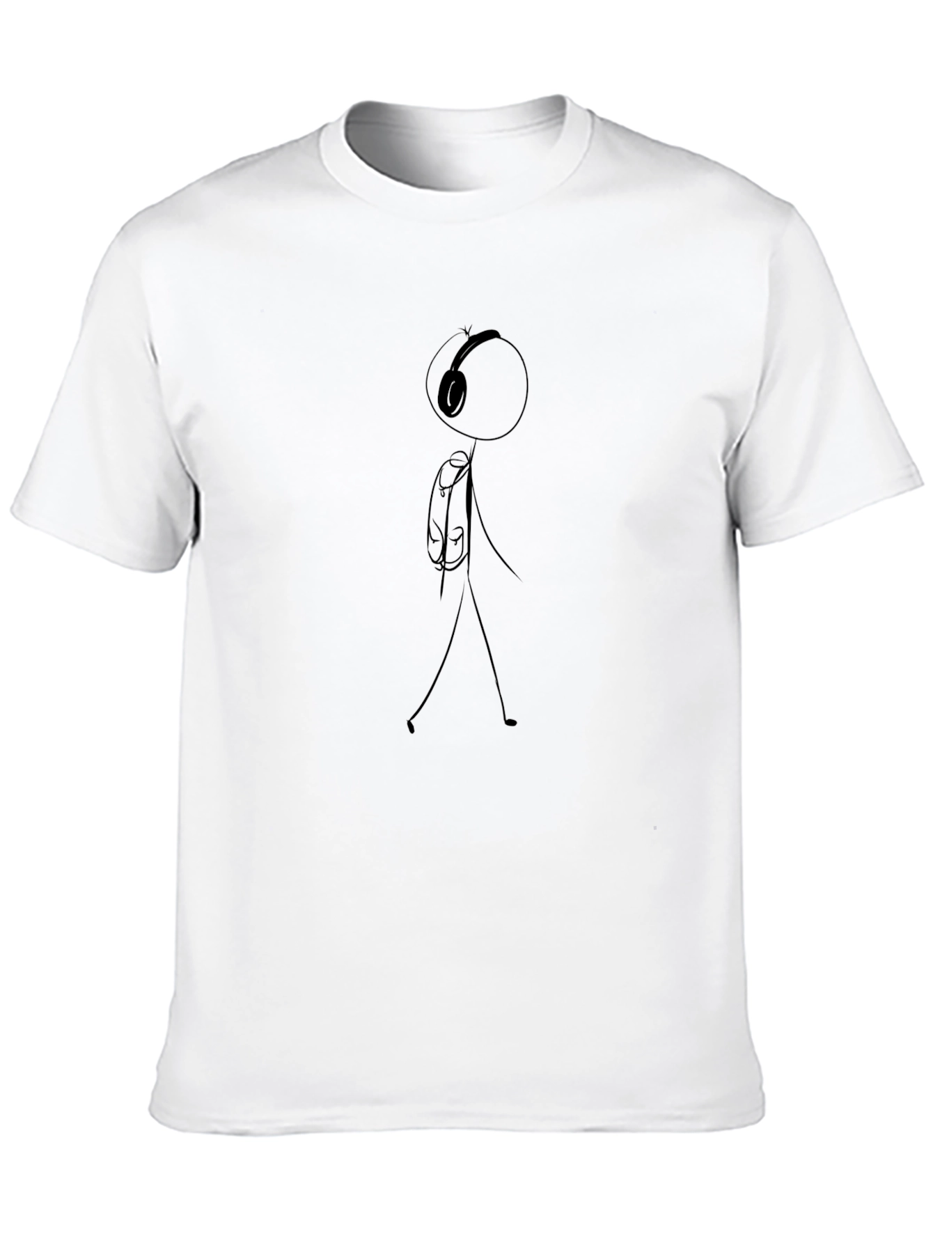 Stick Figure Headphones Black T-Shirt