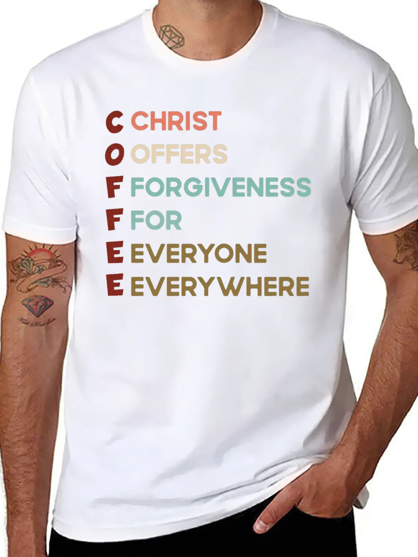 Coffee Christ Offers Forgiveness For Everyone Ever Unisex Short Sleeve Soft Cotton T-Shirt – Casual Everyday Wear