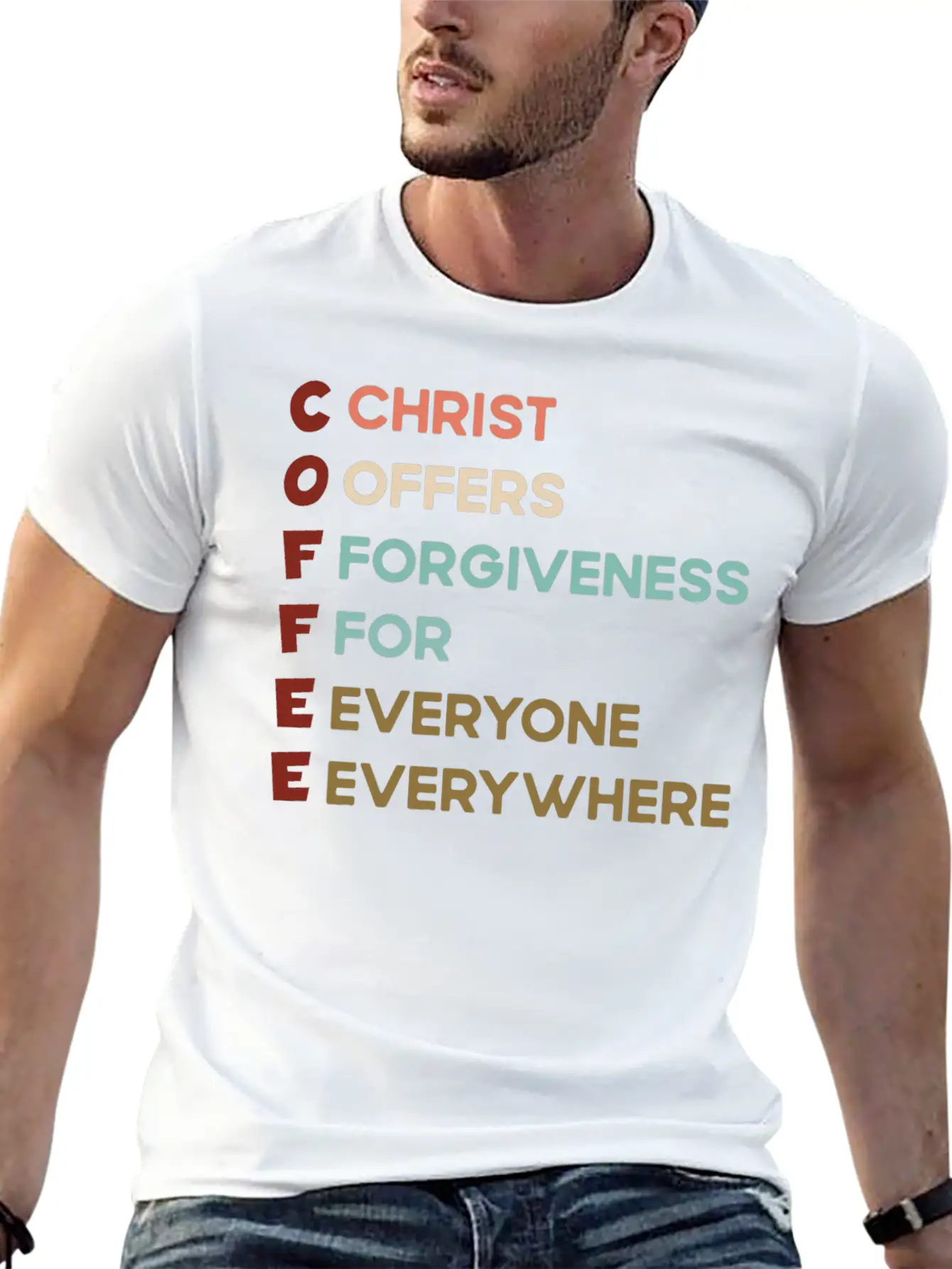 Coffee Christ Offers Forgiveness For Everyone Ever Unisex Short Sleeve Soft Cotton T-Shirt – Casual Everyday Wear