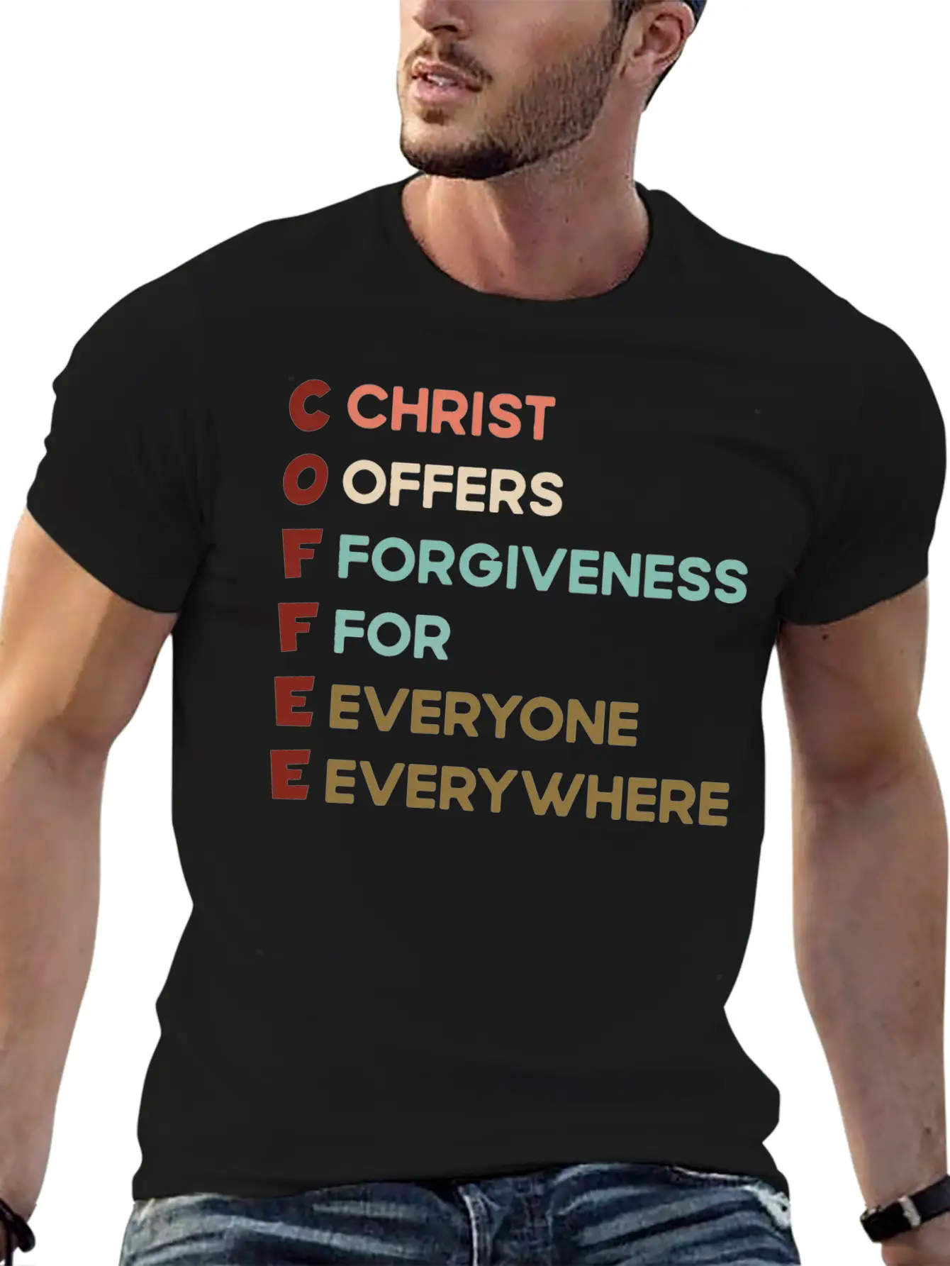 Coffee Christ Offers Forgiveness For Everyone Ever Unisex Short Sleeve Soft Cotton T-Shirt – Casual Everyday Wear
