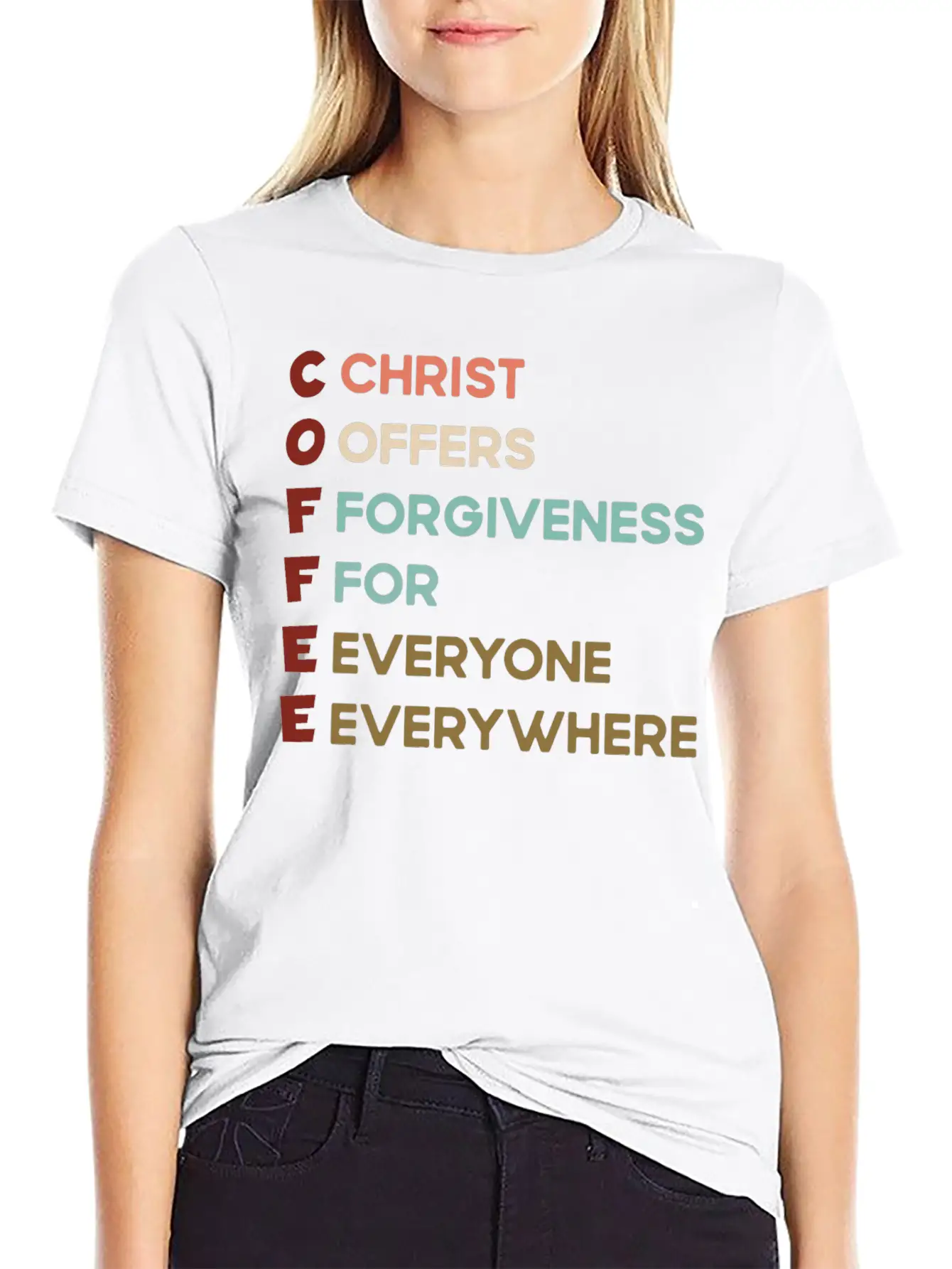 Coffee Christ Offers Forgiveness For Everyone Ever Unisex Short Sleeve Soft Cotton T-Shirt – Casual Everyday Wear