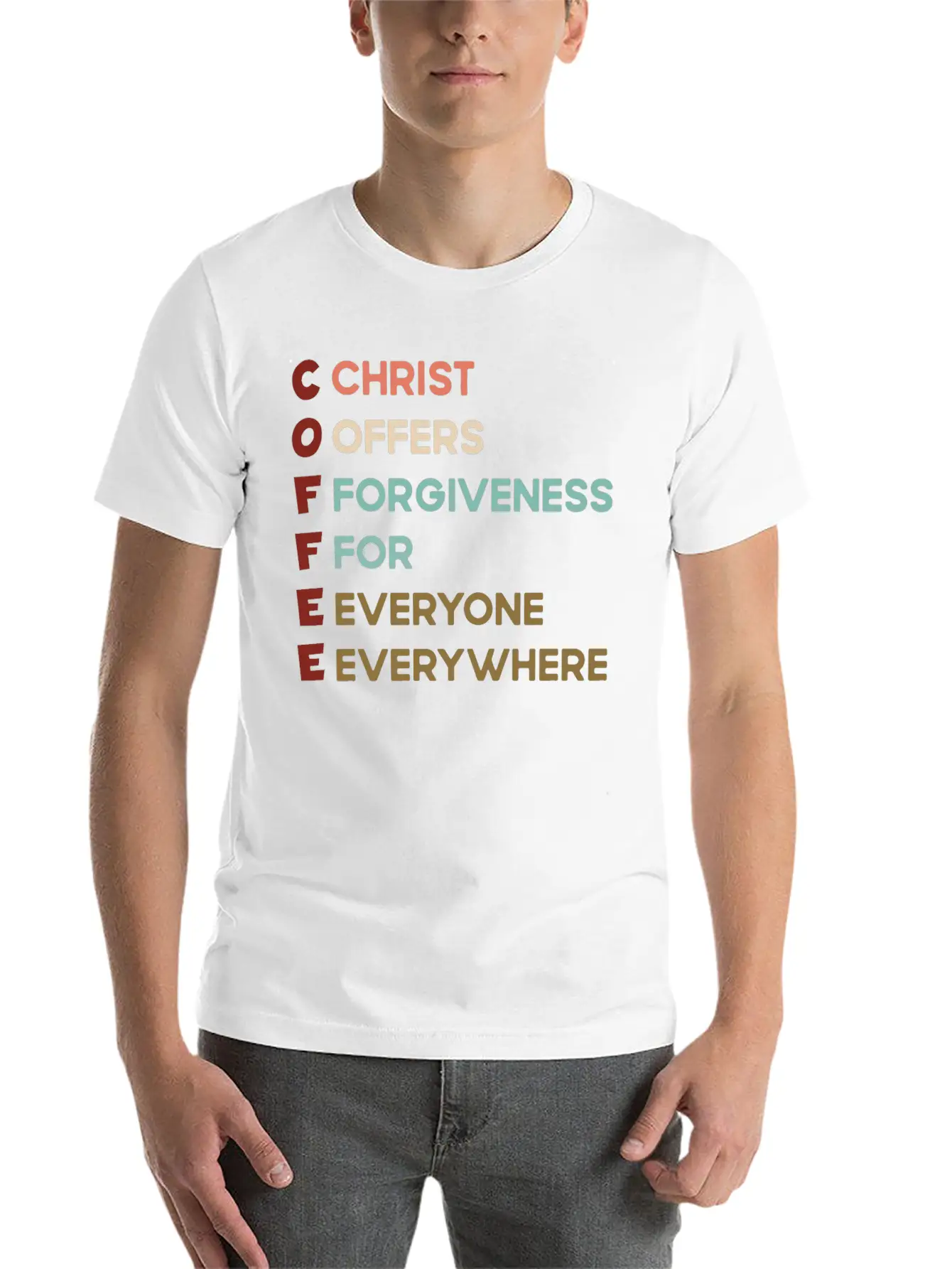 Coffee Christ Offers Forgiveness For Everyone Ever Unisex Short Sleeve Soft Cotton T-Shirt – Casual Everyday Wear