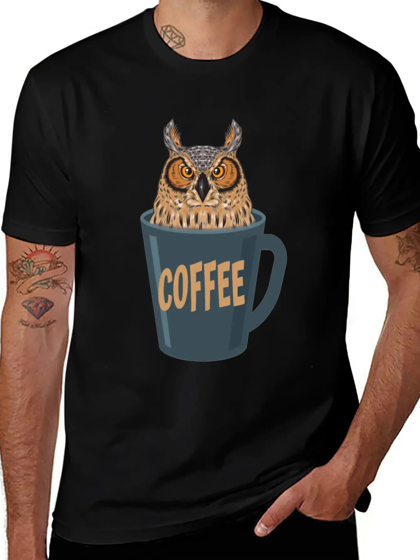 Coffee Lover Owl Stylish Everyday T-Shirt – Unisex Basic Cotton Tee