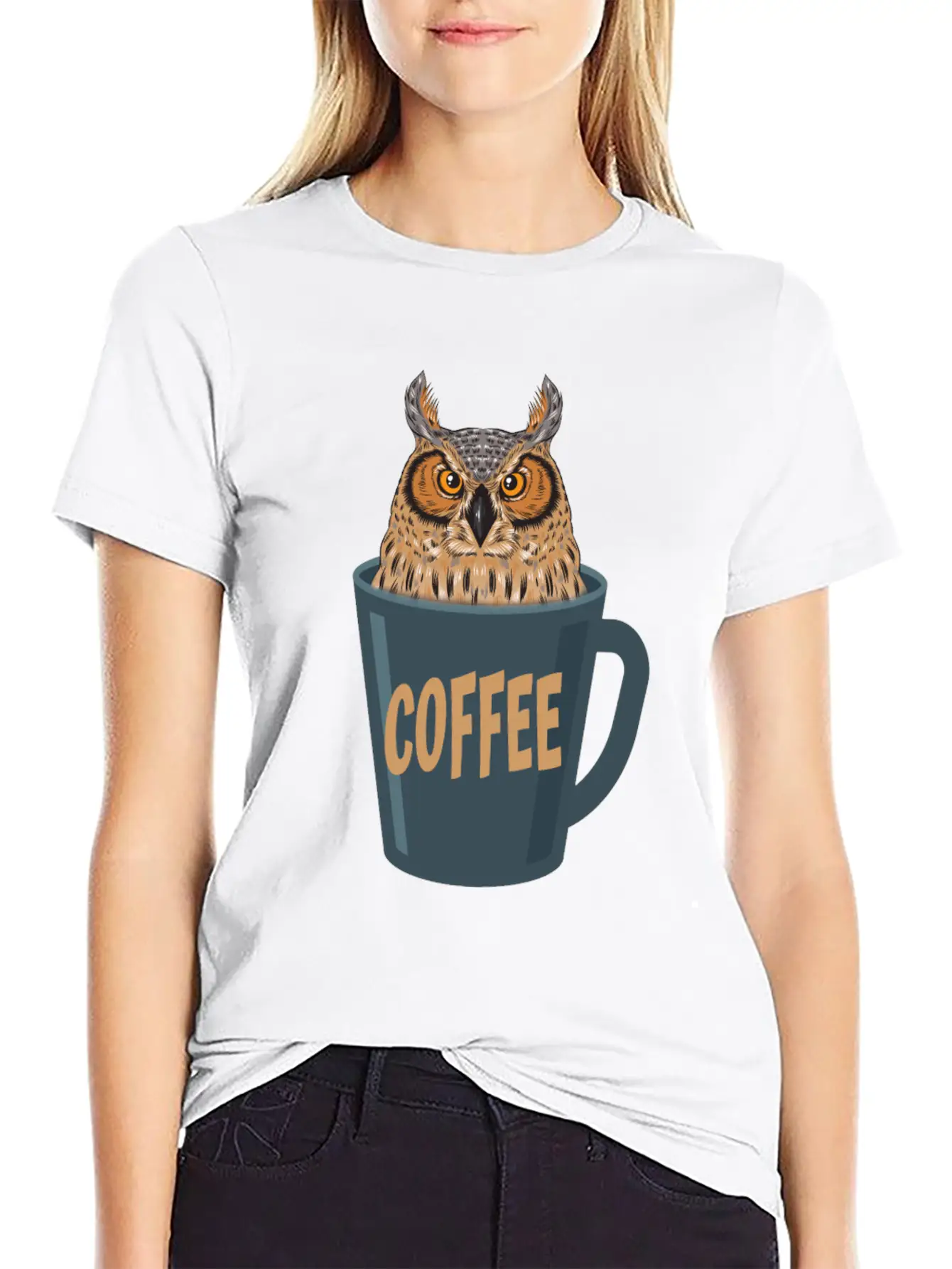Coffee Lover Owl Stylish Everyday T-Shirt – Unisex Basic Cotton Tee