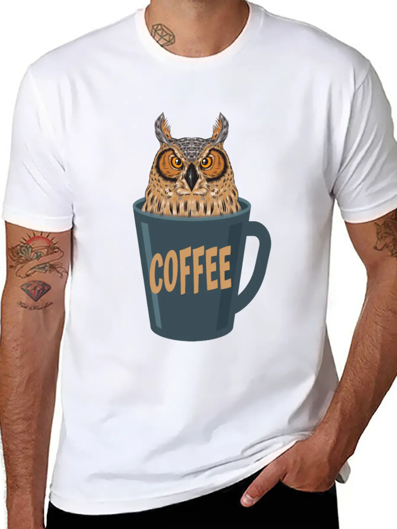 Coffee Lover Owl Stylish Everyday T-Shirt – Unisex Basic Cotton Tee