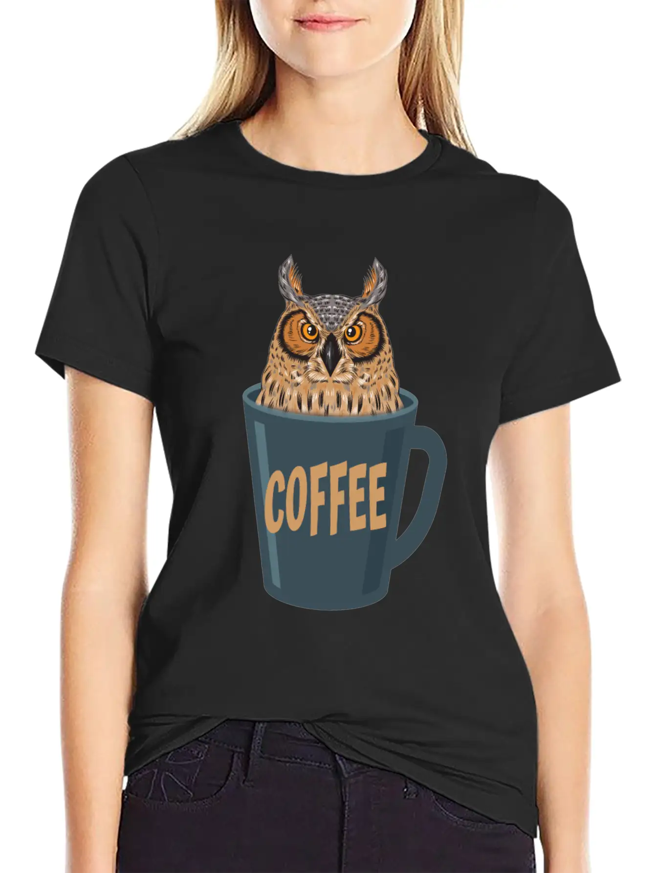 Coffee Lover Owl Stylish Everyday T-Shirt – Unisex Basic Cotton Tee