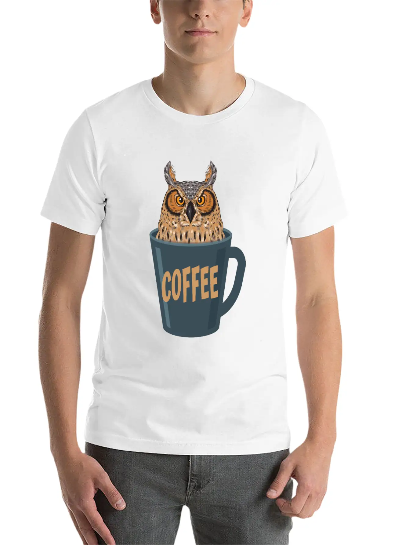 Coffee Lover Owl Stylish Everyday T-Shirt – Unisex Basic Cotton Tee