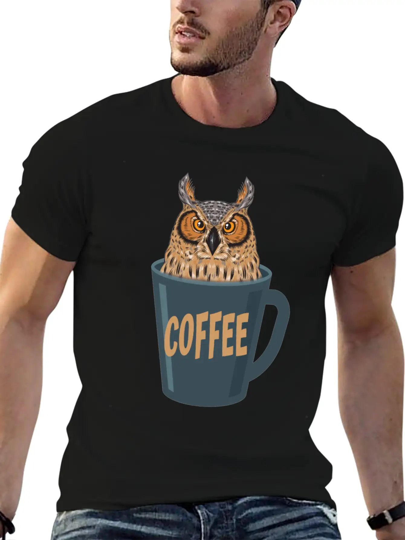 Coffee Lover Owl Stylish Everyday T-Shirt – Unisex Basic Cotton Tee