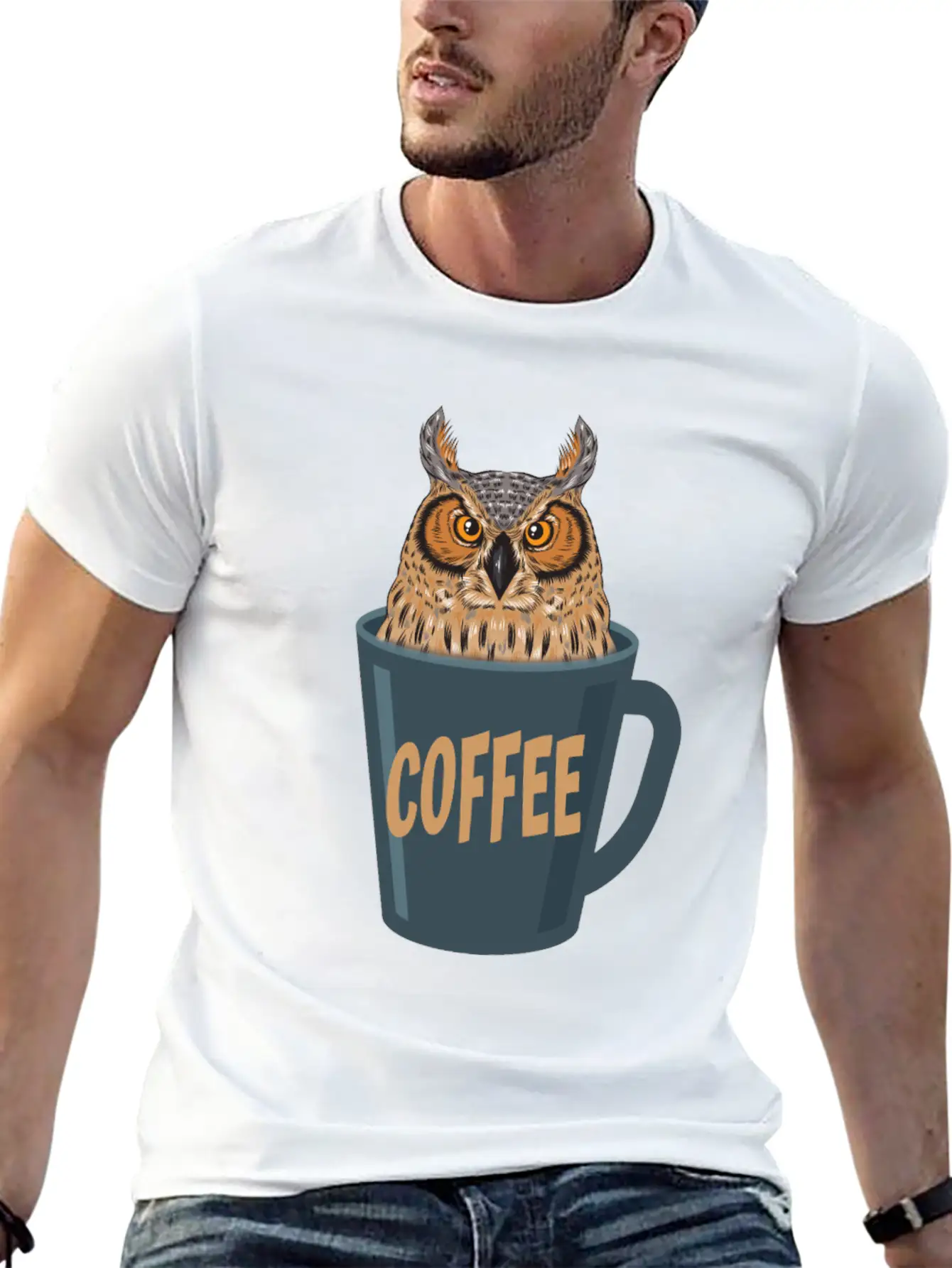 Coffee Lover Owl Stylish Everyday T-Shirt – Unisex Basic Cotton Tee