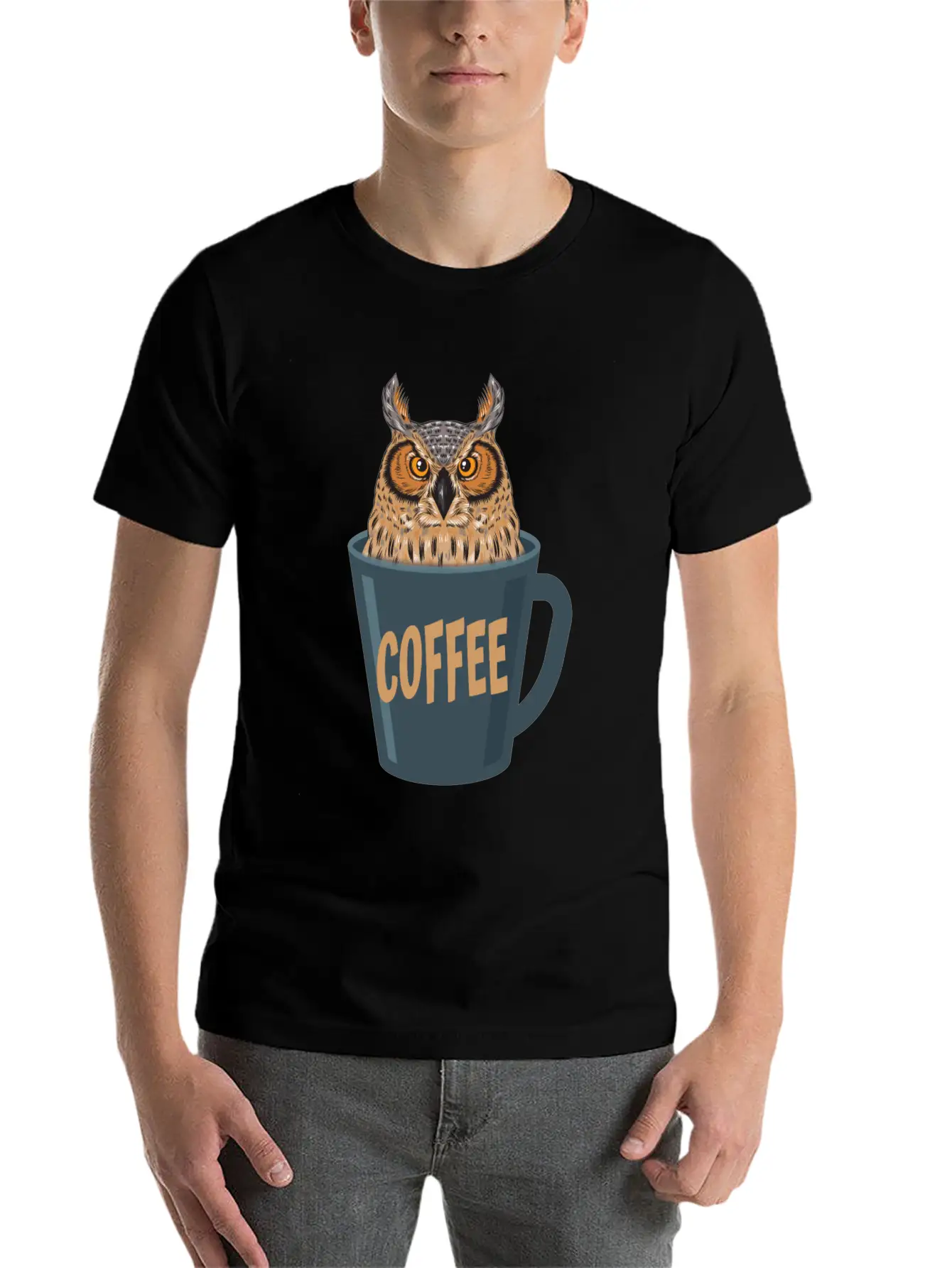 Coffee Lover Owl Stylish Everyday T-Shirt – Unisex Basic Cotton Tee