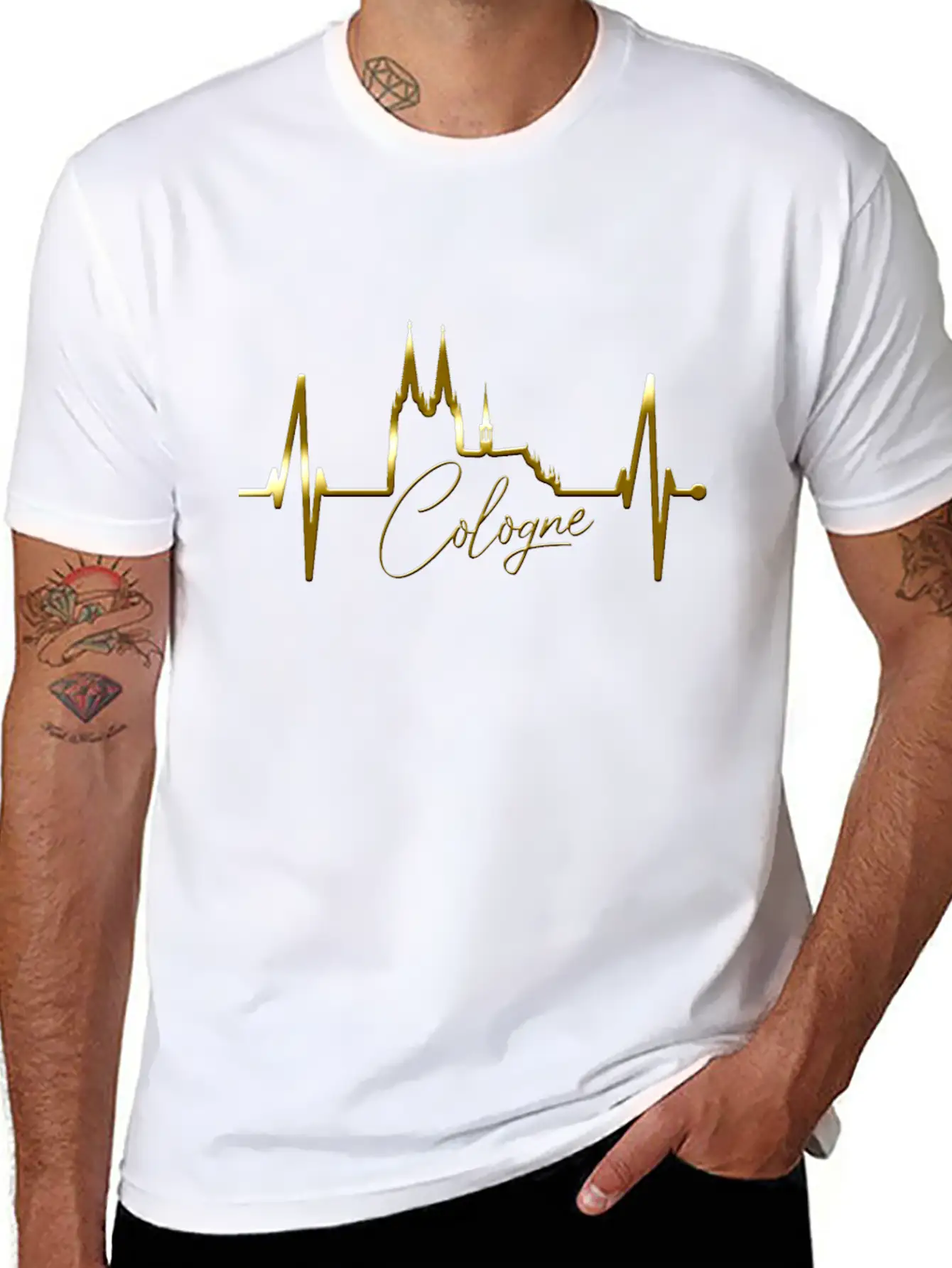 Cologne Skyline Heartbeat Köln Fan Heart Cathedral Basic Graphic T-Shirt – Daily Comfort In Soft Cotton