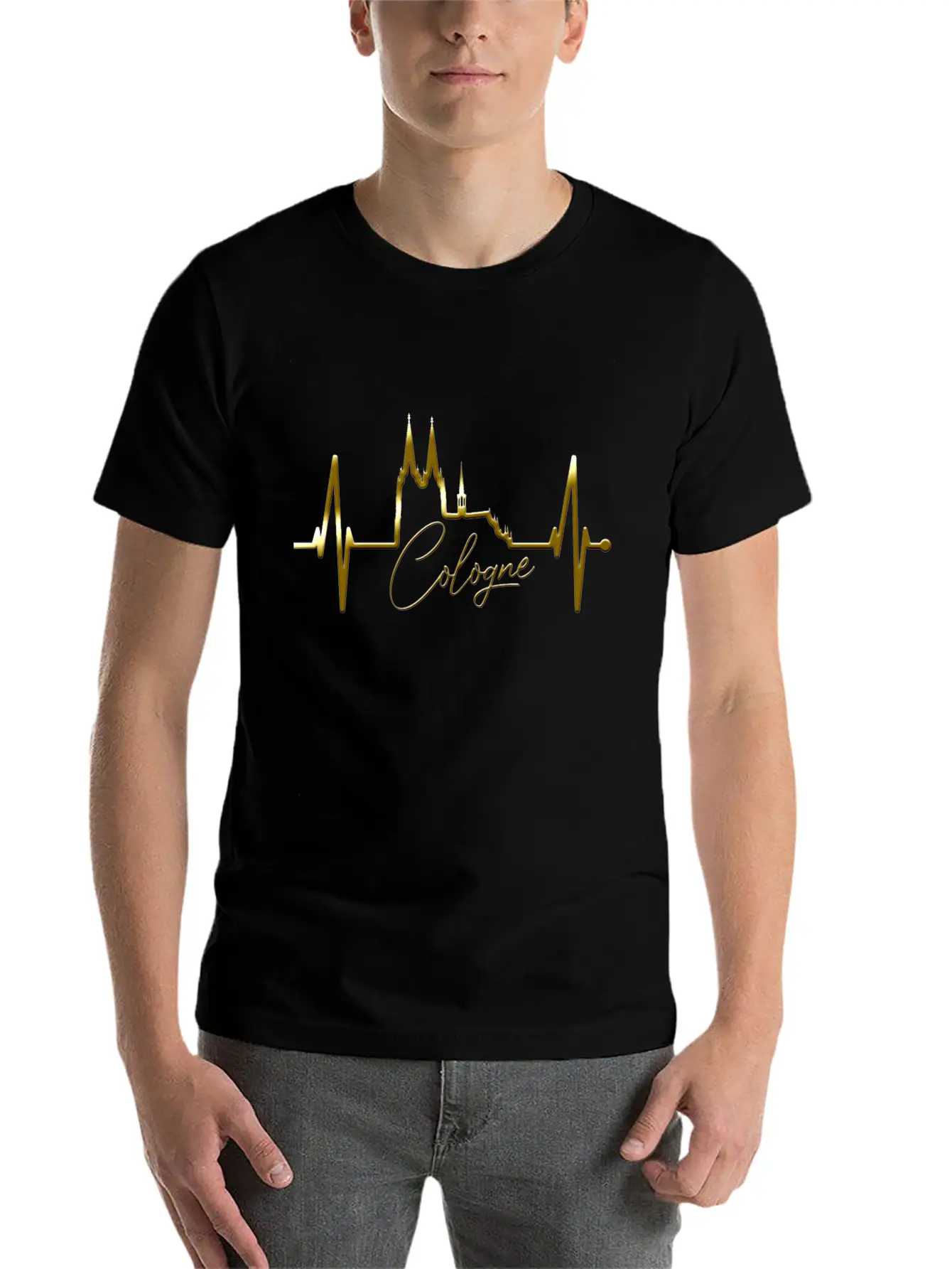 Cologne Skyline Heartbeat Köln Fan Heart Cathedral Basic Graphic T-Shirt – Daily Comfort In Soft Cotton