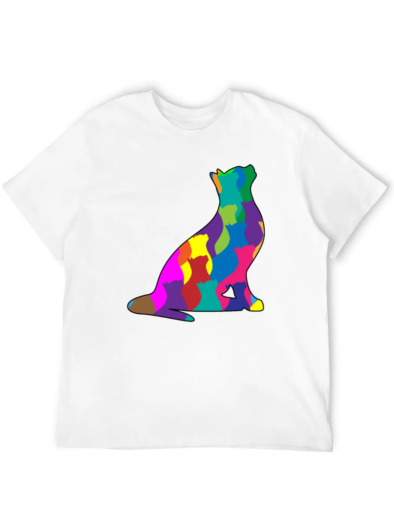 Colorful Cat Collage Silhouette Unisex Short Sleeve Soft Cotton T-Shirt – Casual Everyday Wear
