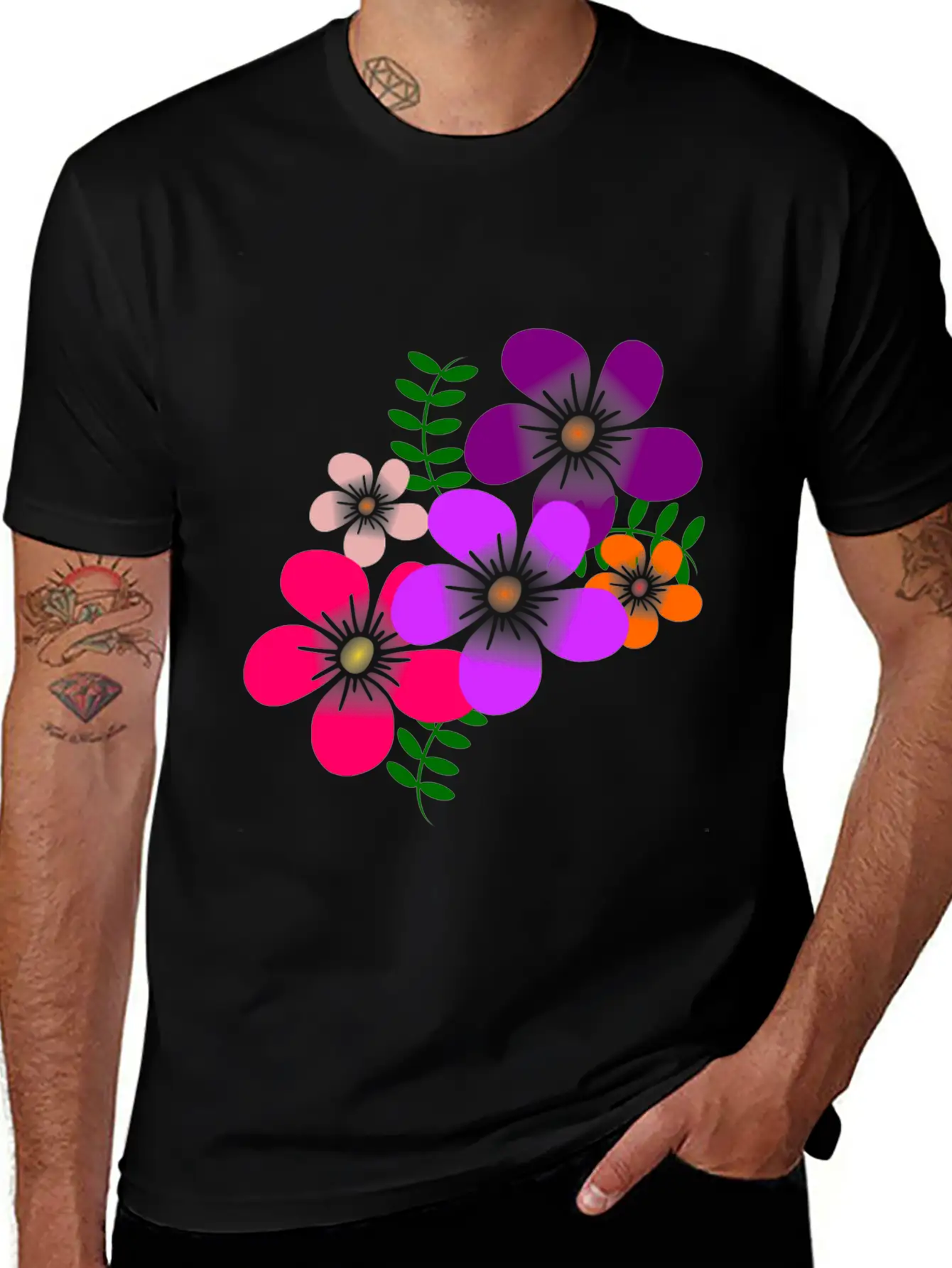 Colorful Flowers, Blooms, Blooming Flower, Petals Basic Graphic T-Shirt – Daily Comfort In Soft Cotton