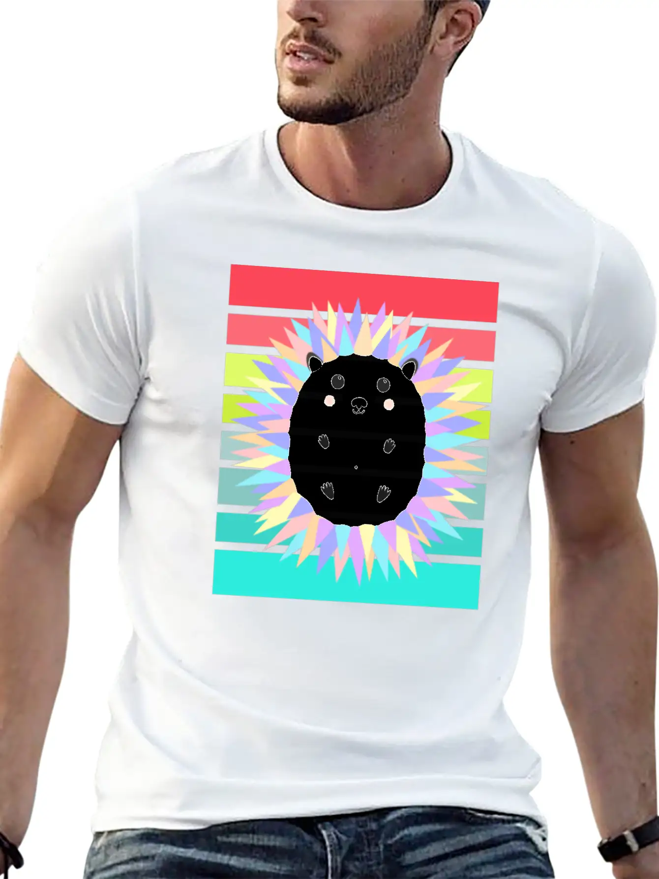 Colorful Hedgehog In The Sunset Stylish Everyday T-Shirt – Unisex Basic Cotton Tee