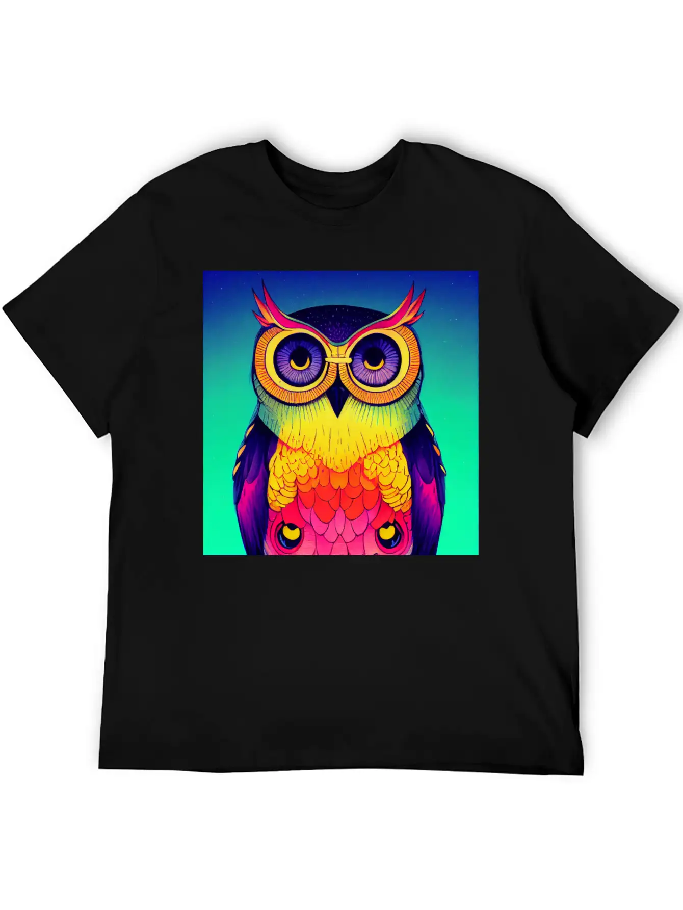 Colorful Owl Portrait Illustration - Forest Animal Basic Graphic T-Shirt – Daily Comfort In Soft Cotton