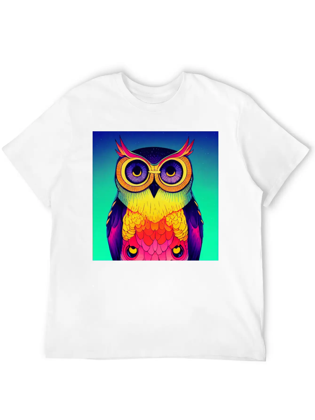 Colorful Owl Portrait Illustration - Forest Animal Basic Graphic T-Shirt – Daily Comfort In Soft Cotton
