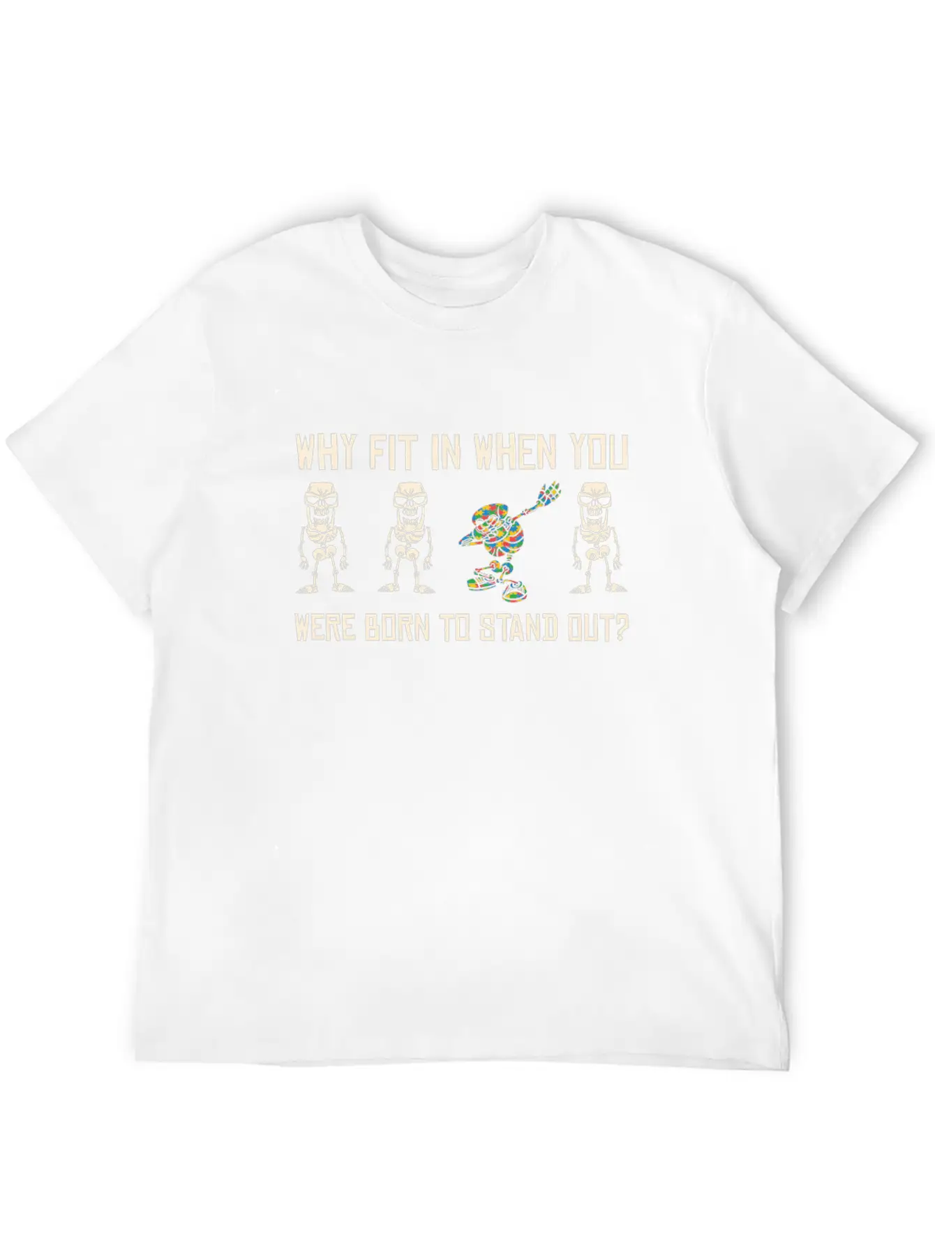 Colorful Skeleton Dabbing Support Autism Awareness Unisex Short Sleeve Soft Cotton T-Shirt – Casual Everyday Wear