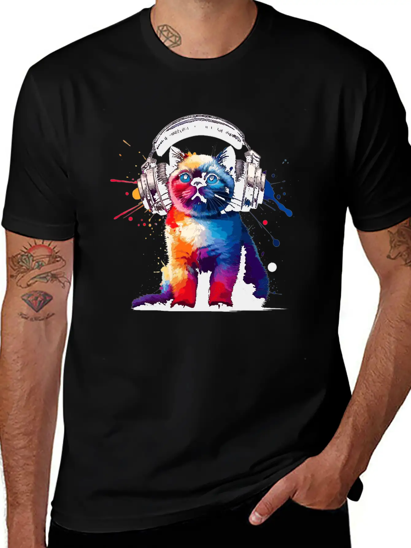 Colorful Splash Art Headphones Colorpoint Stylish Everyday T-Shirt – Unisex Basic Cotton Tee