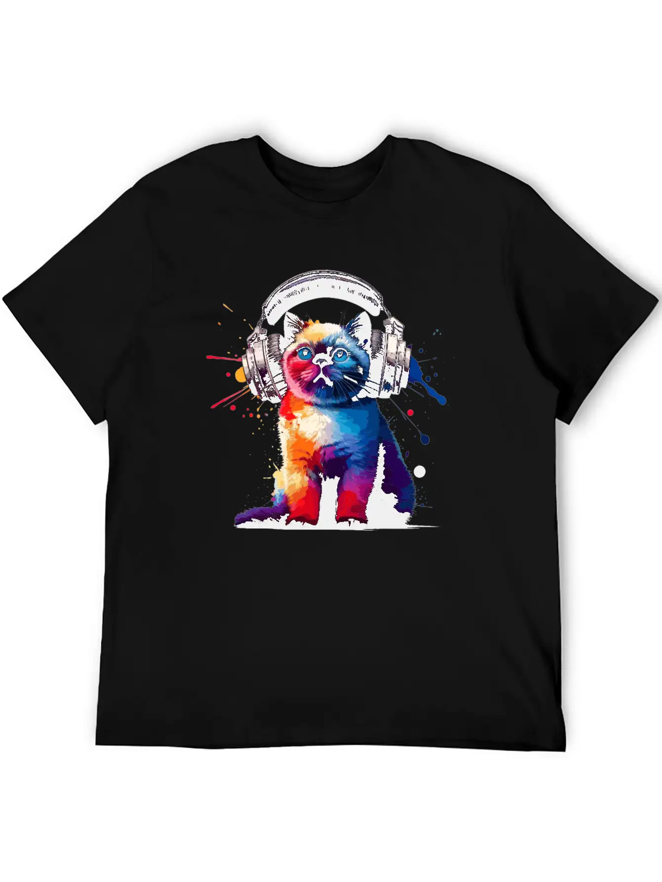 Colorful Splash Art Headphones Colorpoint Stylish Everyday T-Shirt – Unisex Basic Cotton Tee