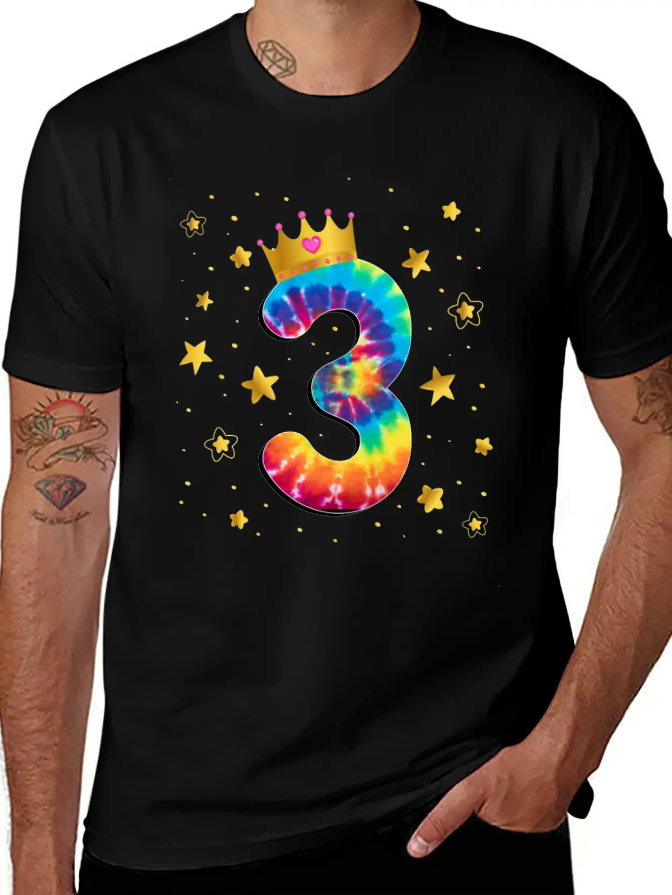 Colorful Tie Dye 3 Year Old Girls 3rd Birthday Unisex Short Sleeve Soft Cotton T-Shirt – Casual Everyday Wear
