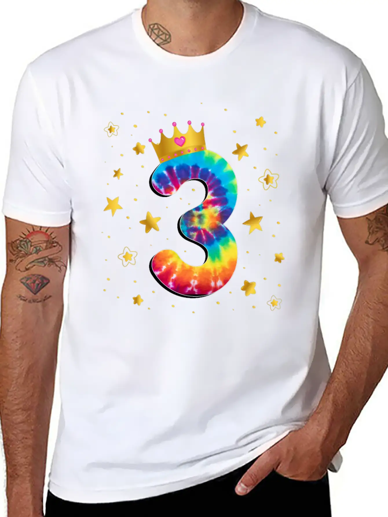 Colorful Tie Dye 3 Year Old Girls 3rd Birthday Unisex Short Sleeve Soft Cotton T-Shirt – Casual Everyday Wear