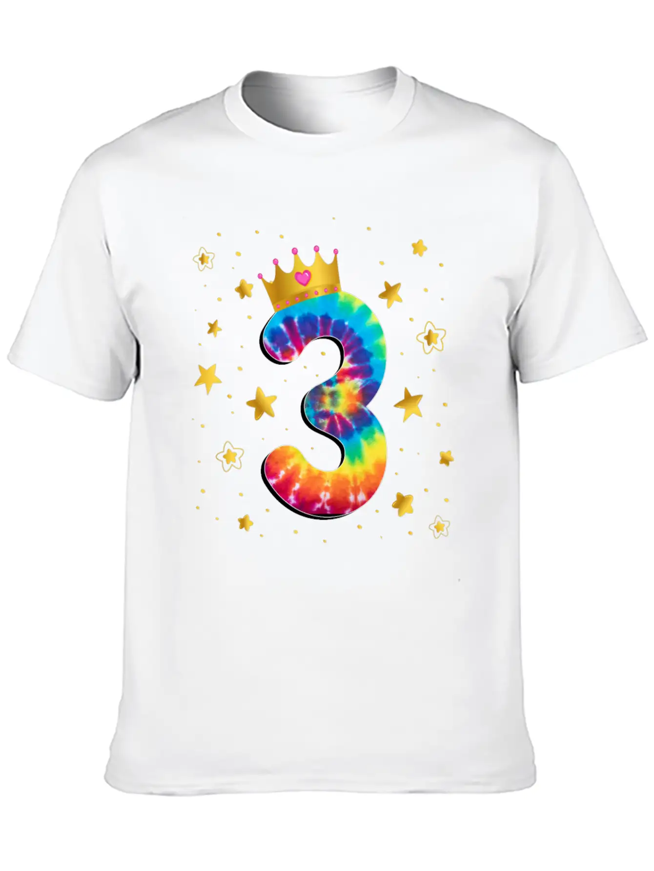 Colorful Tie Dye 3 Year Old Girls 3rd Birthday Unisex Short Sleeve Soft Cotton T-Shirt – Casual Everyday Wear