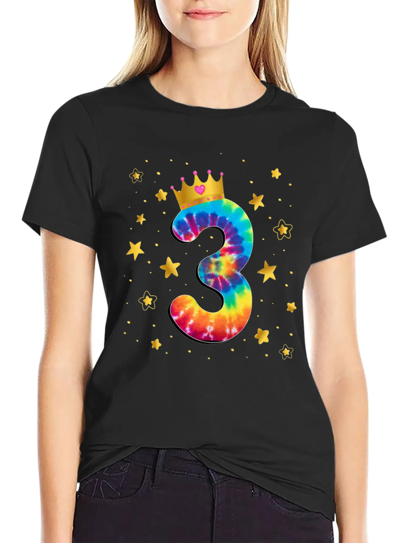 Colorful Tie Dye 3 Year Old Girls 3rd Birthday Unisex Short Sleeve Soft Cotton T-Shirt – Casual Everyday Wear