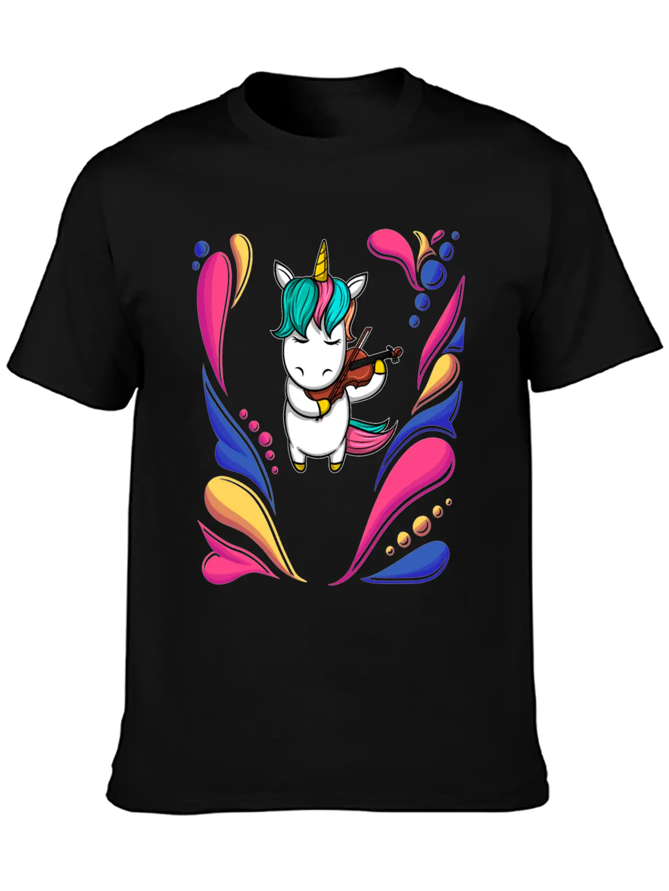Colorful Unicorn Music Violin Stylish Everyday T-Shirt – Unisex Basic Cotton Tee