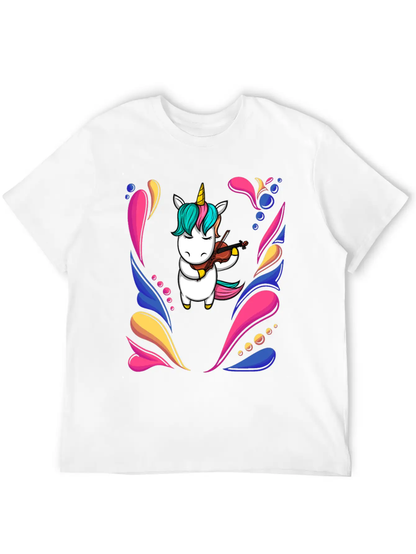 Colorful Unicorn Music Violin Stylish Everyday T-Shirt – Unisex Basic Cotton Tee