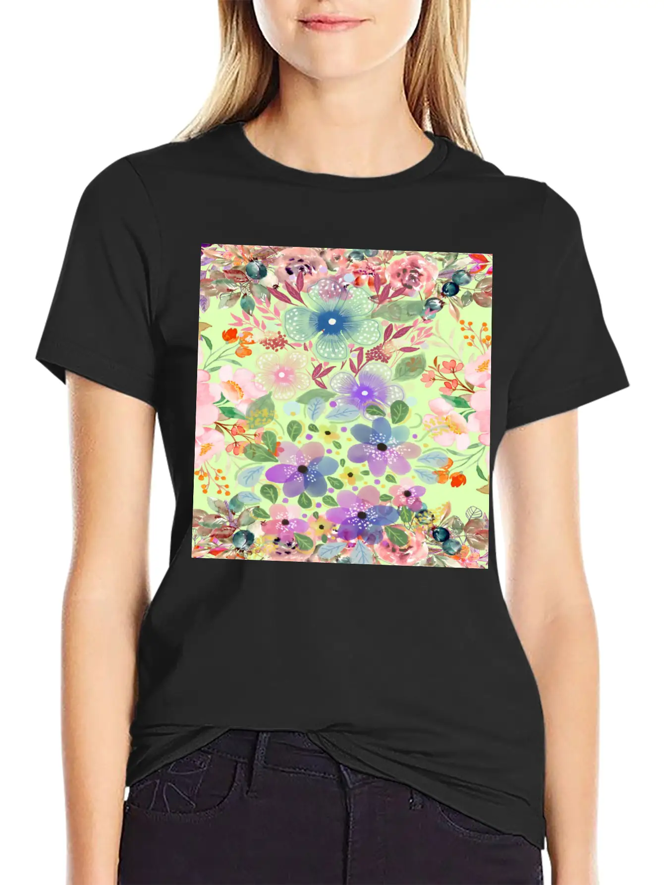 Colrful Floral Pattern Basic Graphic T-Shirt – Daily Comfort In Soft Cotton