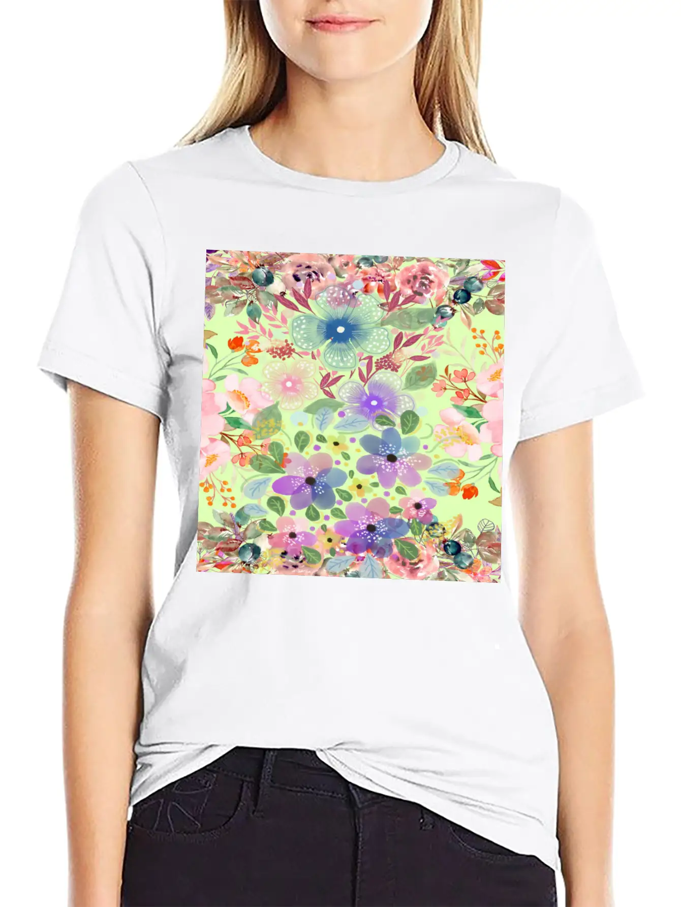 Colrful Floral Pattern Basic Graphic T-Shirt – Daily Comfort In Soft Cotton
