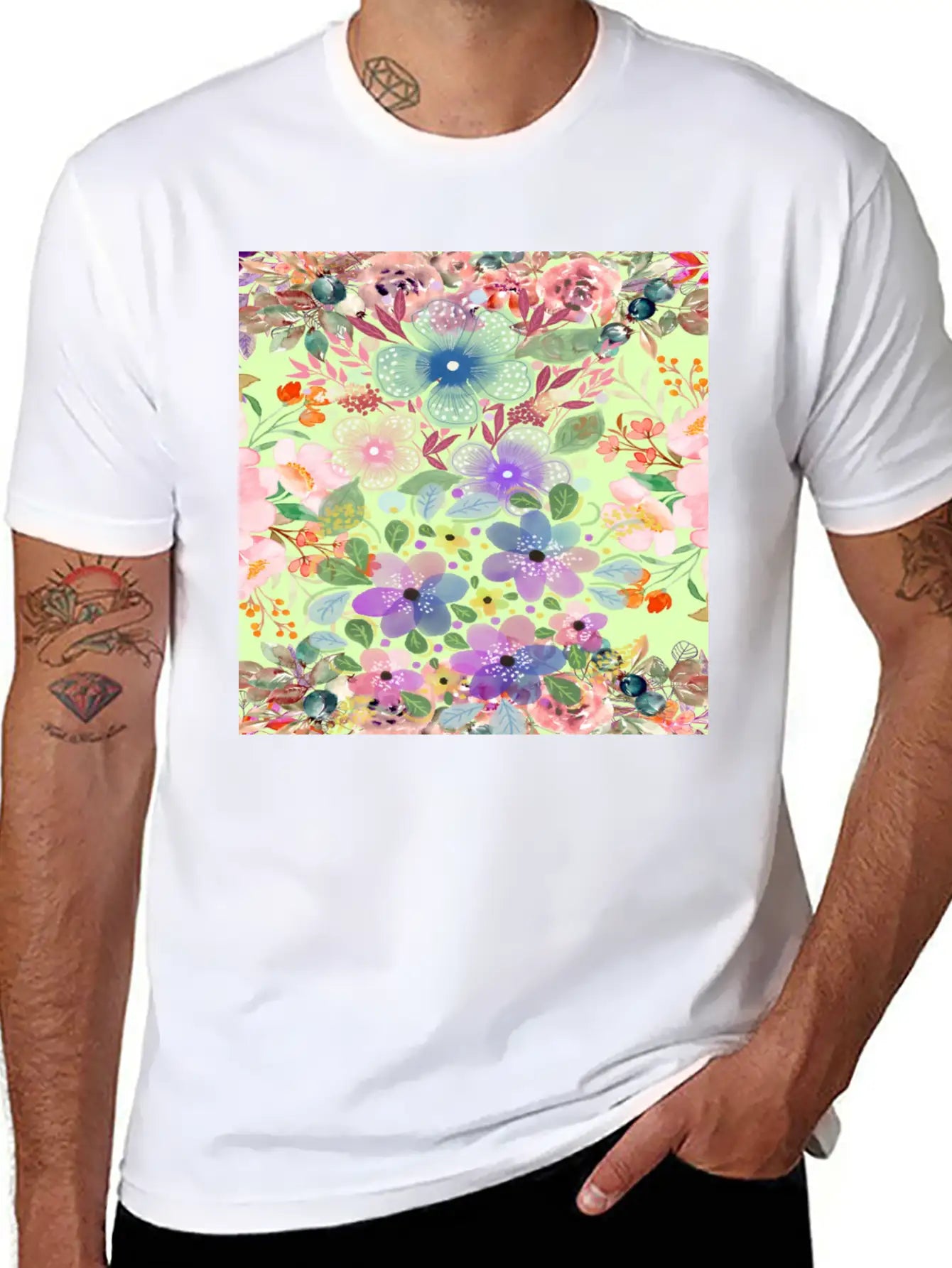 Colrful Floral Pattern Basic Graphic T-Shirt – Daily Comfort In Soft Cotton