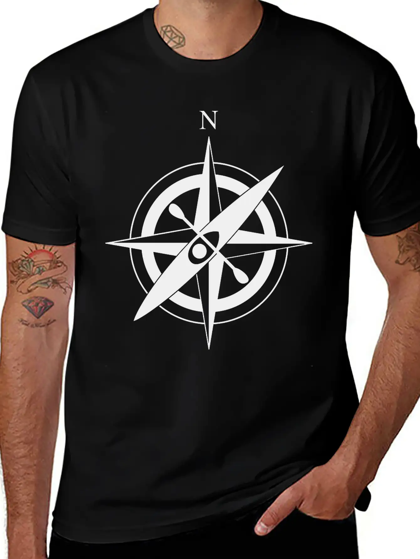 Compass Rose With Kayak Basic Graphic T-Shirt – Daily Comfort In Soft Cotton