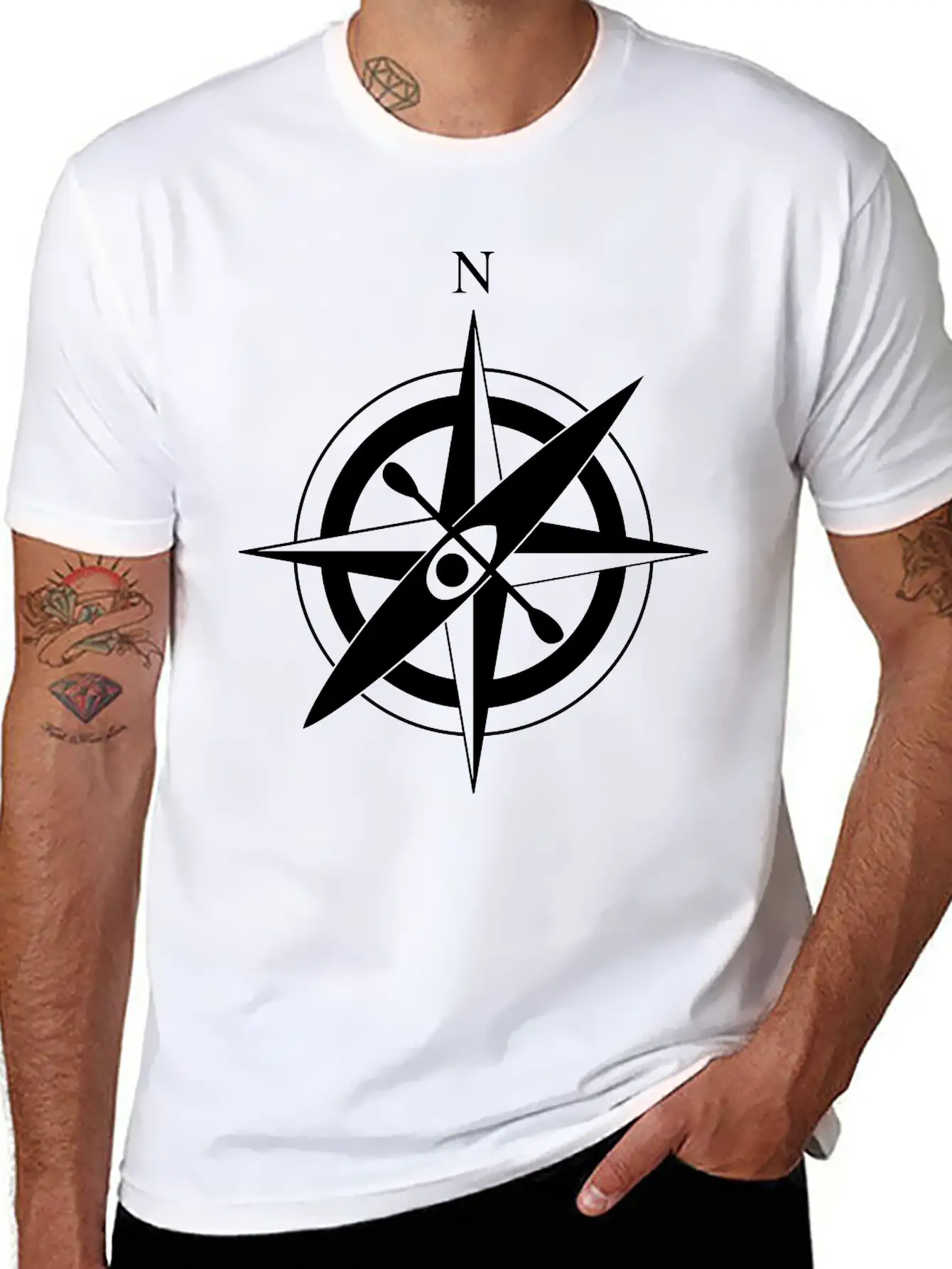 Compass Rose With Kayak Basic Graphic T-Shirt – Daily Comfort In Soft Cotton