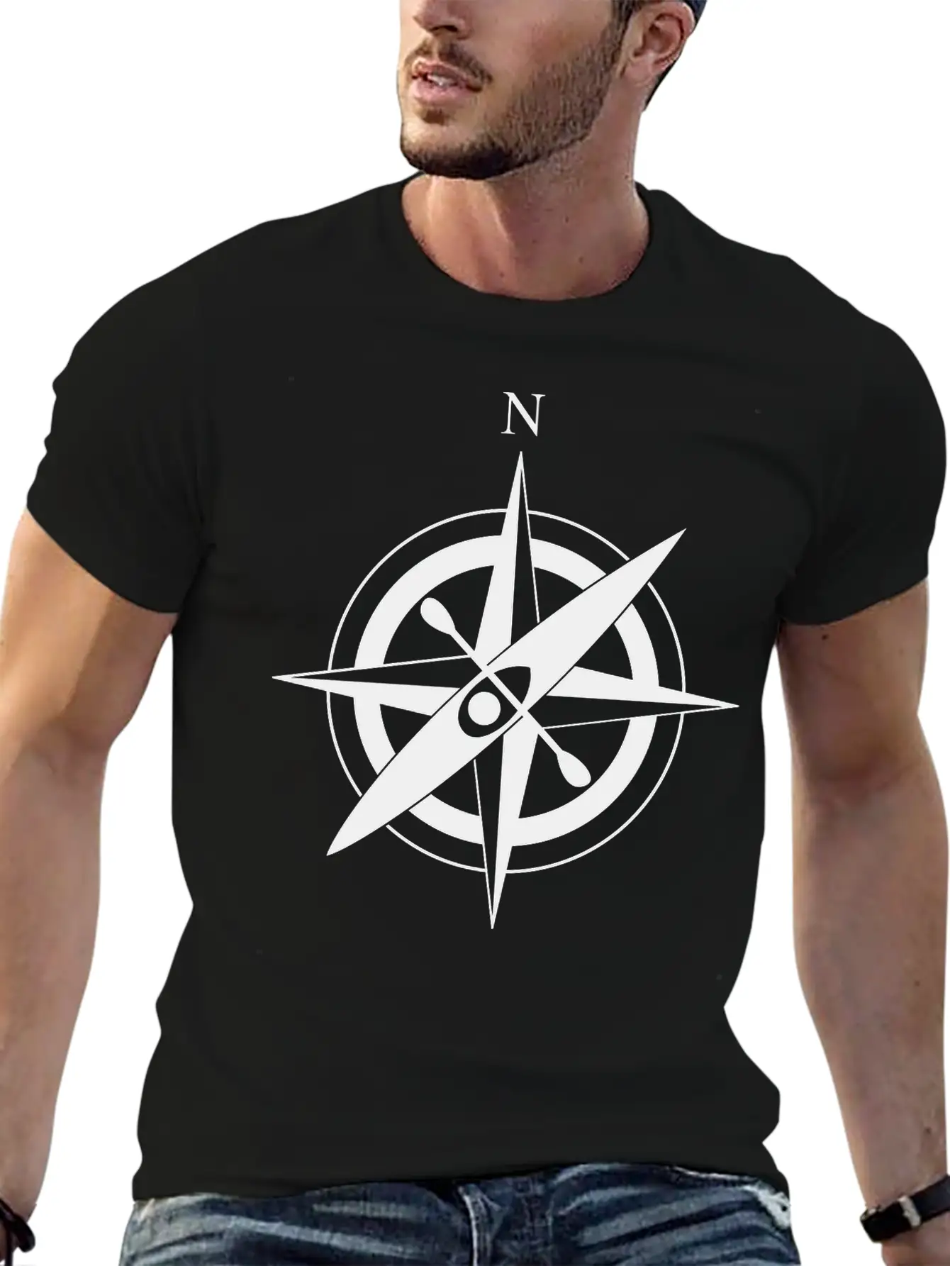 Compass Rose With Kayak Basic Graphic T-Shirt – Daily Comfort In Soft Cotton