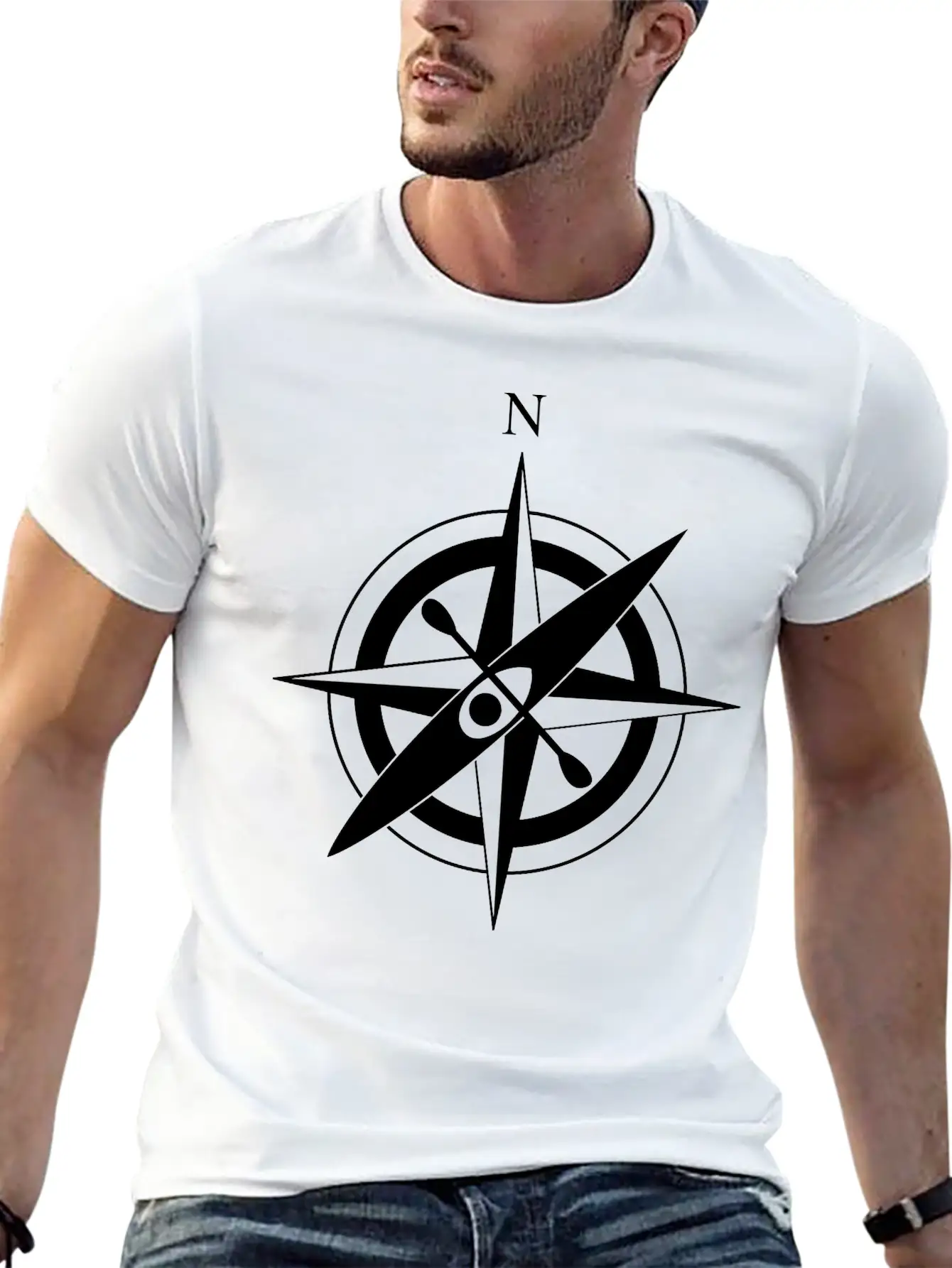Compass Rose With Kayak Basic Graphic T-Shirt – Daily Comfort In Soft Cotton