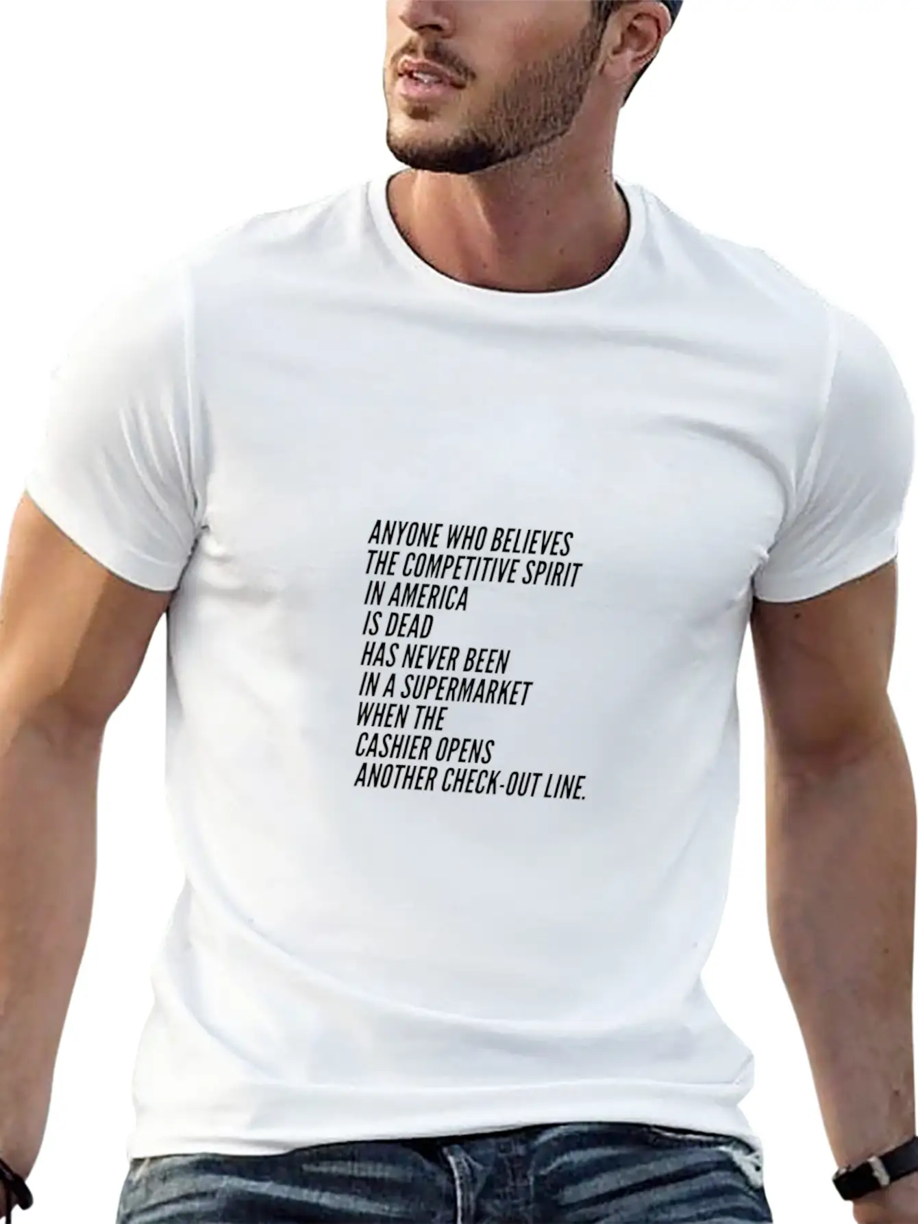 Competition America USA Funny Sayings Supermarket Essential Unisex Summer Tee – Soft Cotton Casual Fit