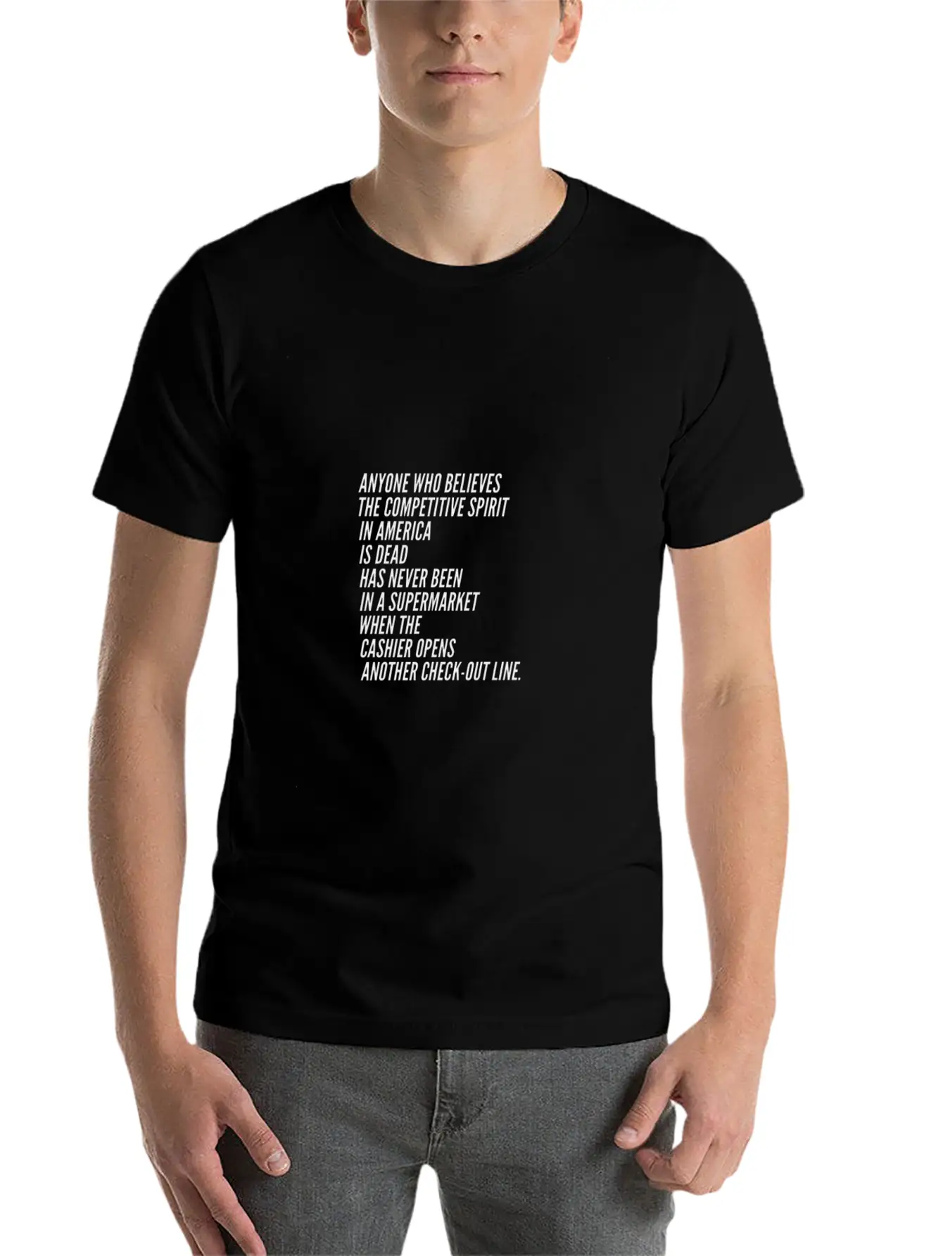 Competition America USA Funny Sayings Supermarket Essential Unisex Summer Tee – Soft Cotton Casual Fit