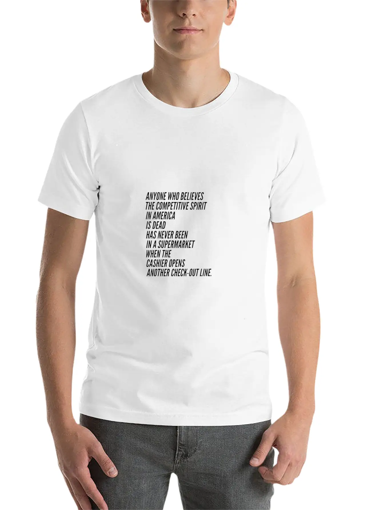 Competition America USA Funny Sayings Supermarket Essential Unisex Summer Tee – Soft Cotton Casual Fit