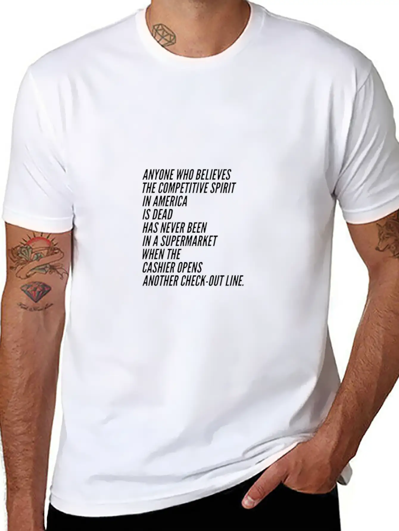 Competition America USA Funny Sayings Supermarket Essential Unisex Summer Tee – Soft Cotton Casual Fit
