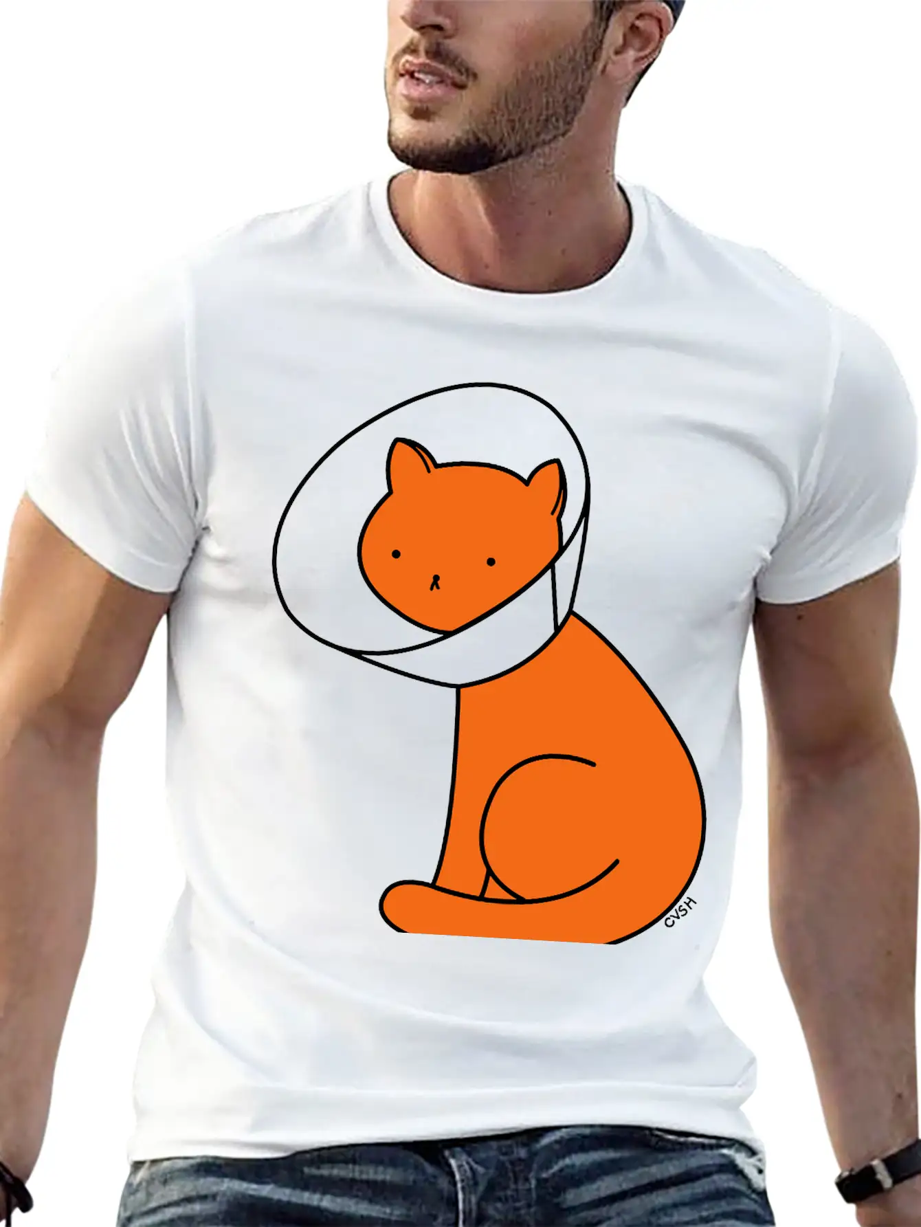Cone Of Shame Cat Versus Humans Mp Basic Graphic T-Shirt – Daily Comfort In Soft Cotton