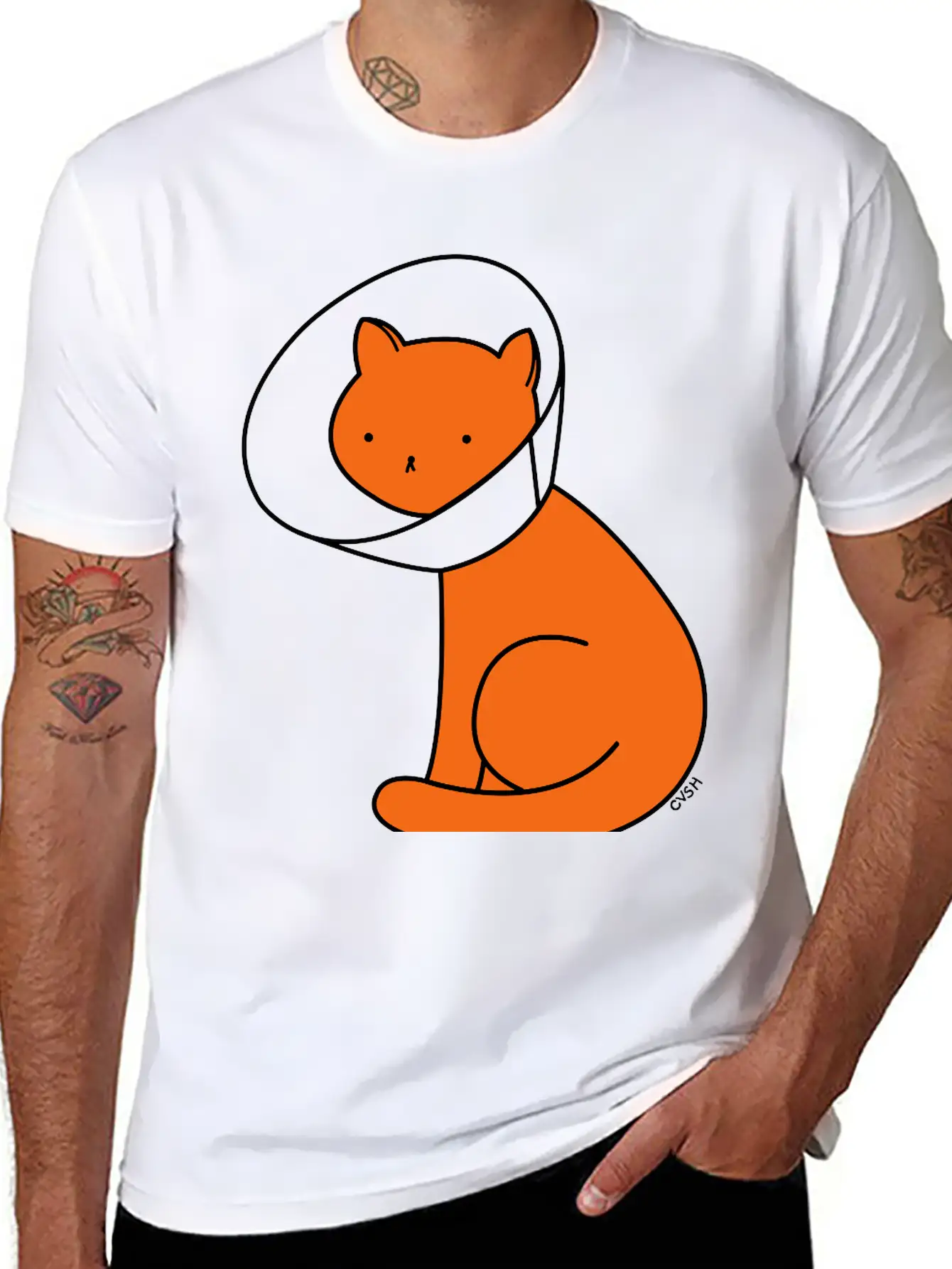 Cone Of Shame Cat Versus Humans Mp Basic Graphic T-Shirt – Daily Comfort In Soft Cotton