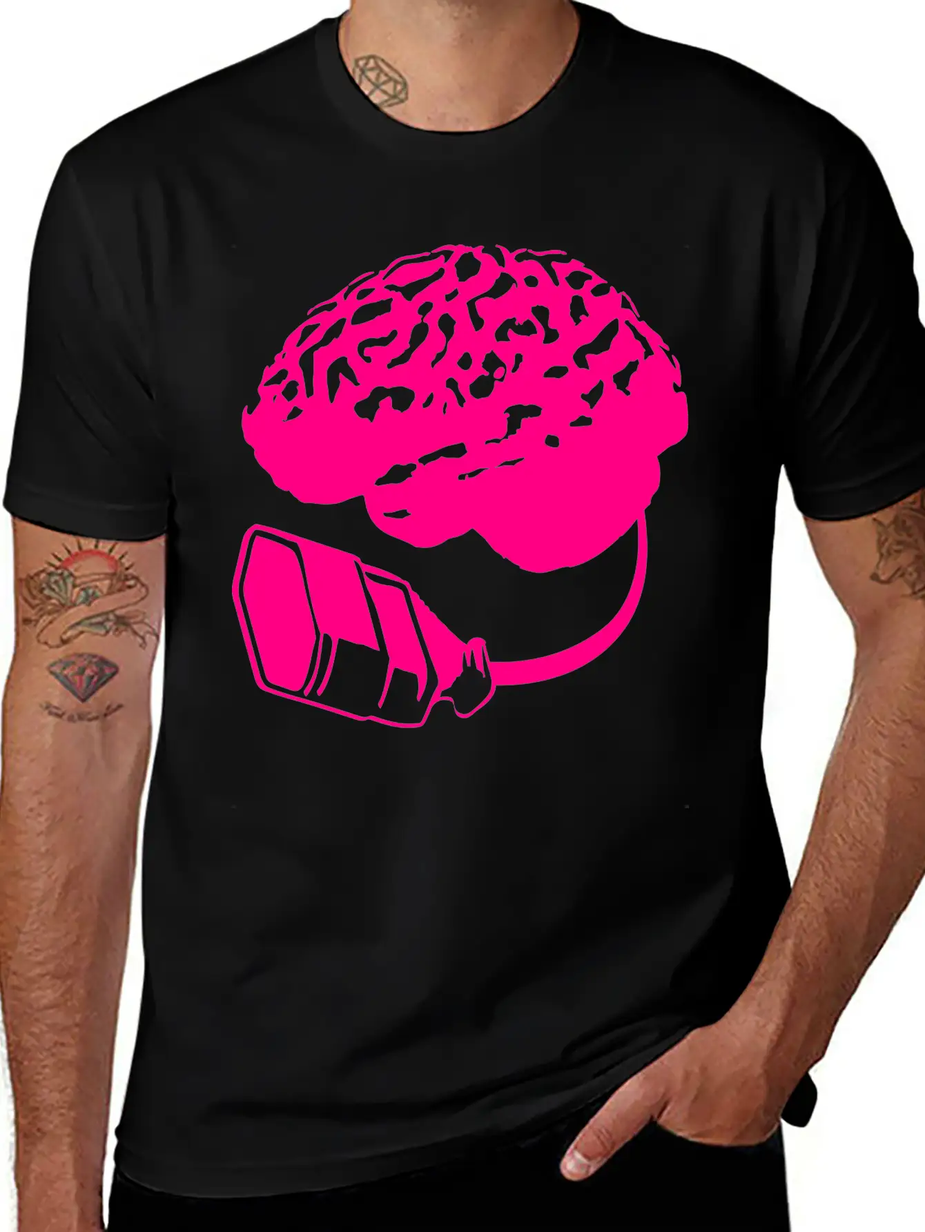 Connecting Thinking Brain Power Plug Electronicall Basic Graphic T-Shirt – Daily Comfort In Soft Cotton