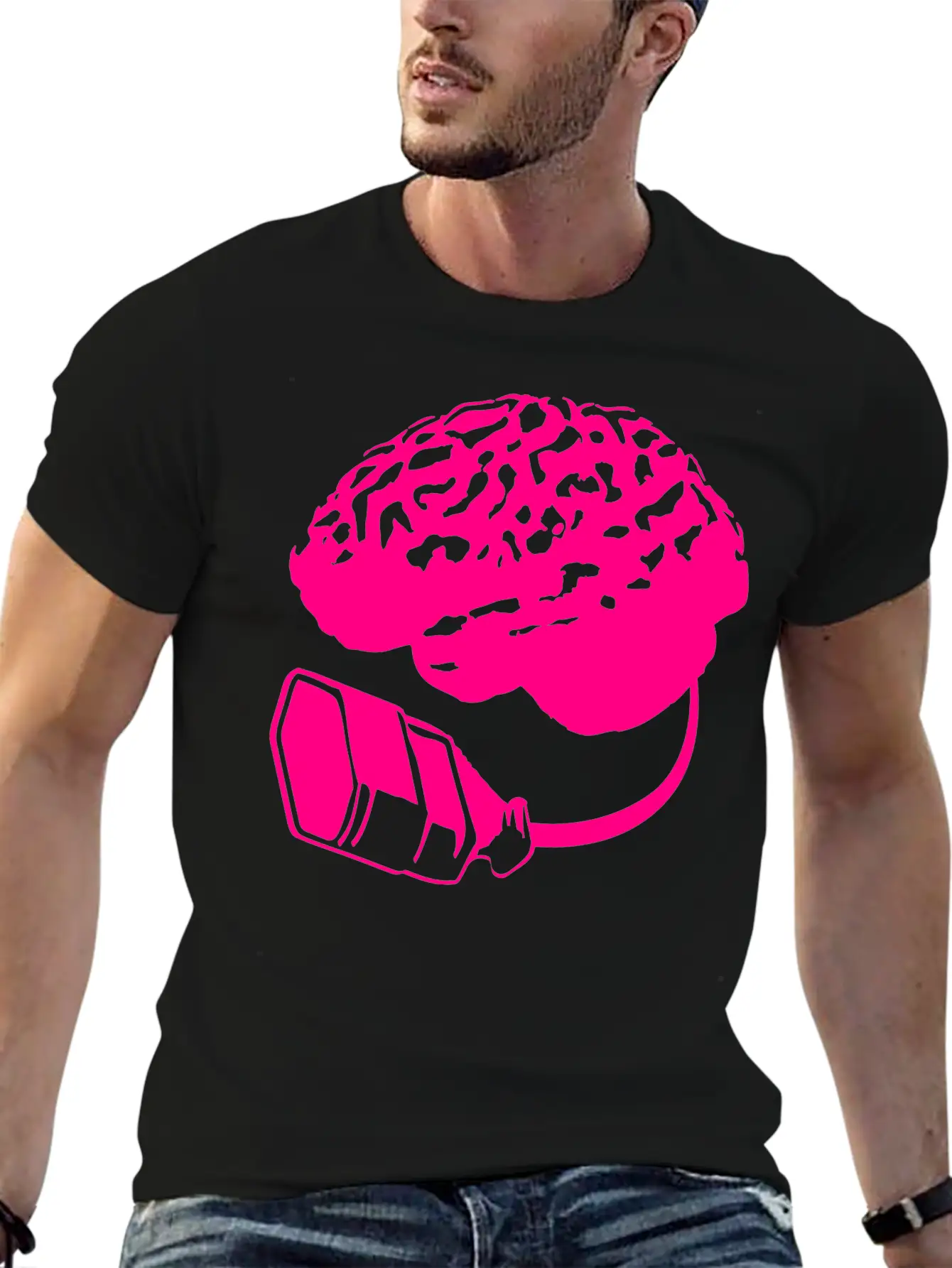 Connecting Thinking Brain Power Plug Electronicall Basic Graphic T-Shirt – Daily Comfort In Soft Cotton