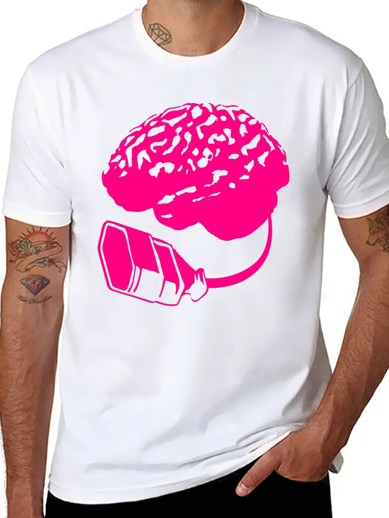 Connecting Thinking Brain Power Plug Electronicall Basic Graphic T-Shirt – Daily Comfort In Soft Cotton