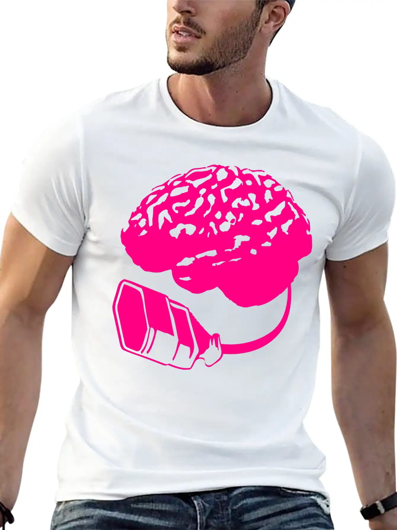 Connecting Thinking Brain Power Plug Electronicall Basic Graphic T-Shirt – Daily Comfort In Soft Cotton