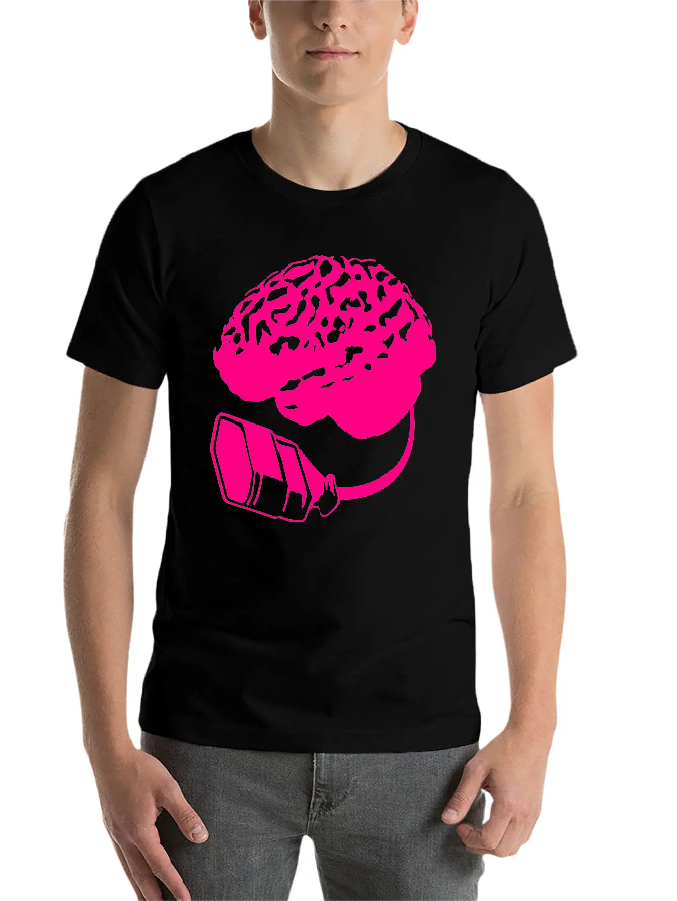 Connecting Thinking Brain Power Plug Electronicall Basic Graphic T-Shirt – Daily Comfort In Soft Cotton