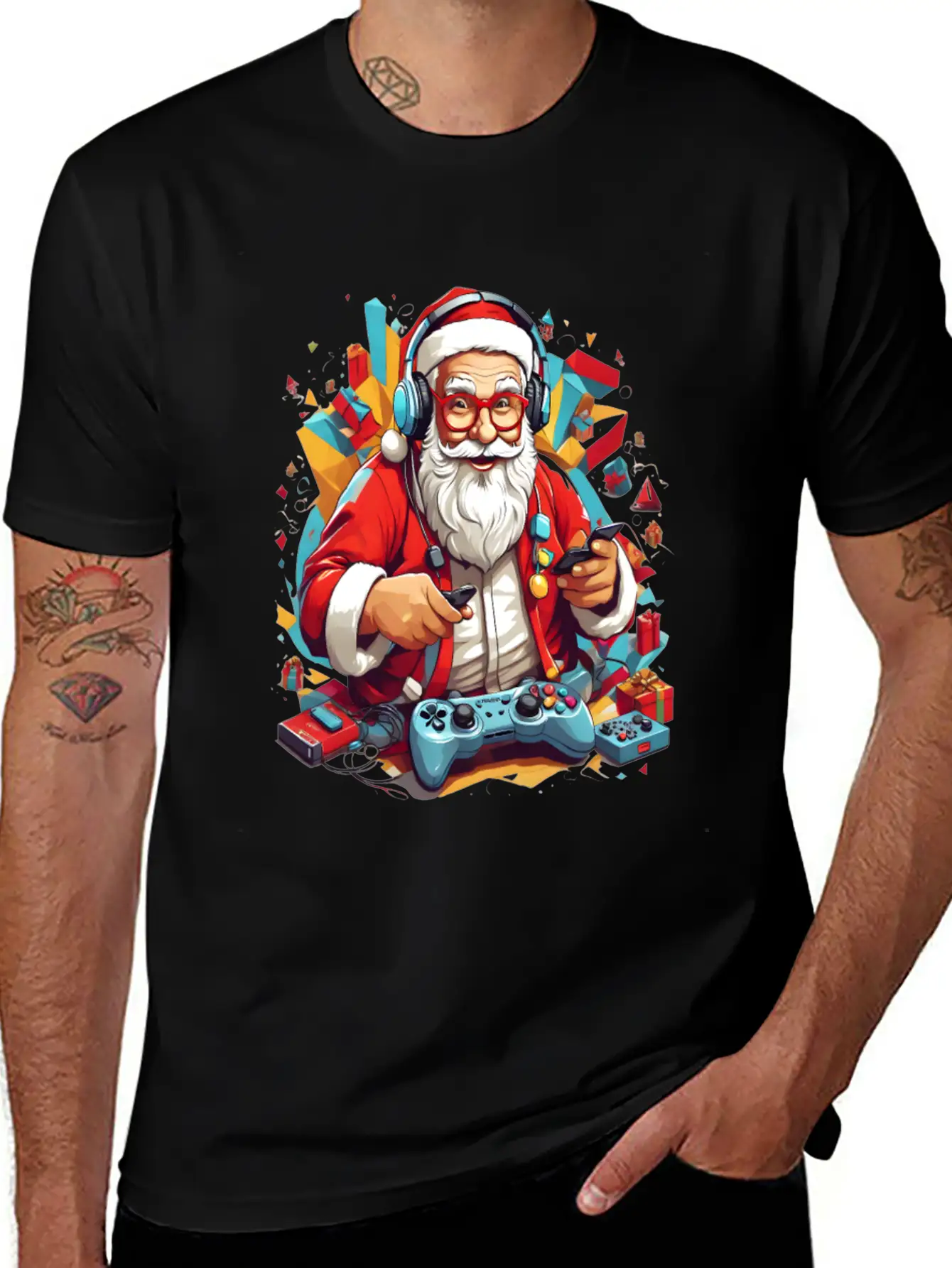 Console In Claus' Hands, Santa's Gaming Magic Unisex Short Sleeve Soft Cotton T-Shirt – Casual Everyday Wear